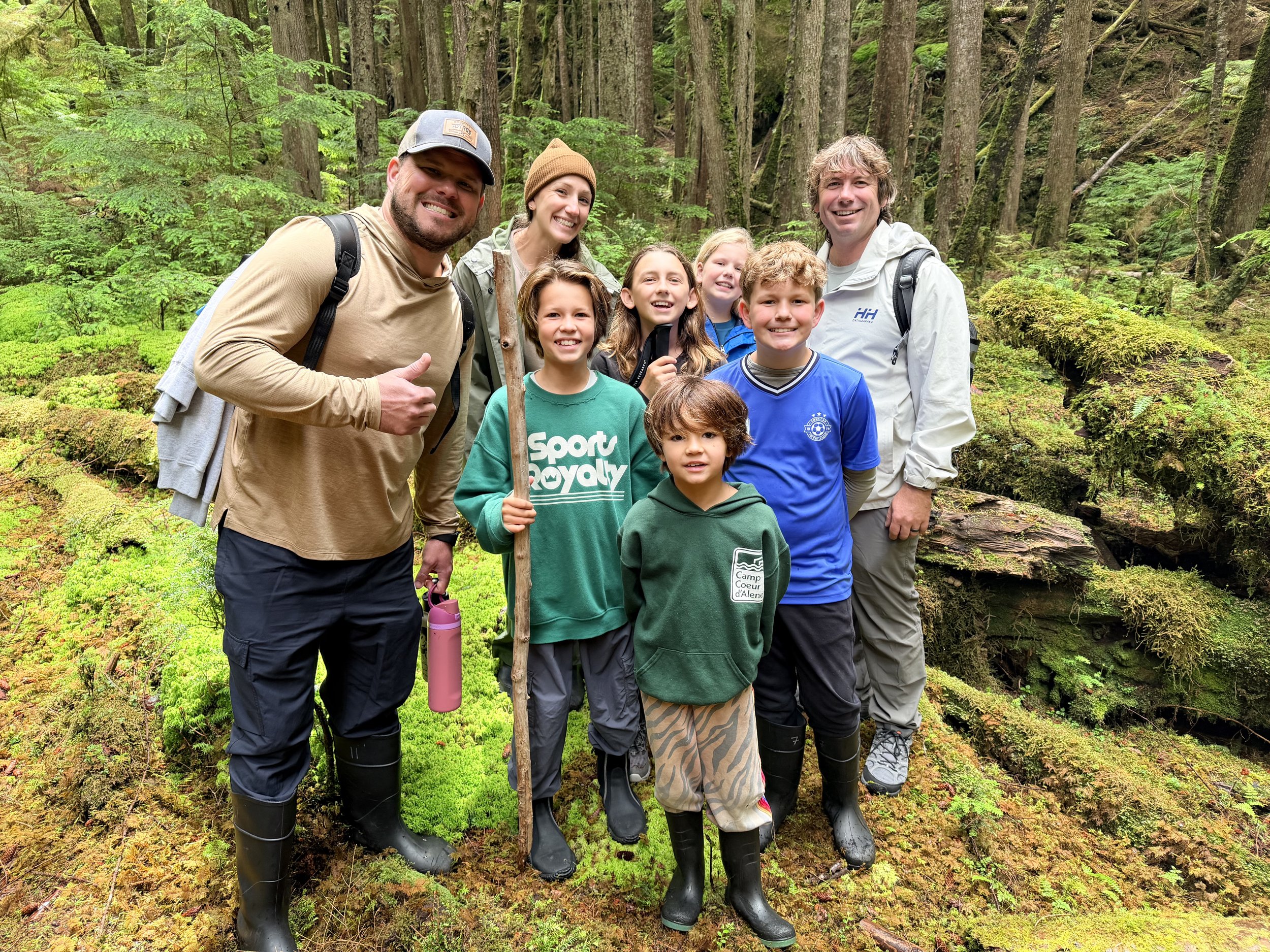 Group of people hiking in the woods