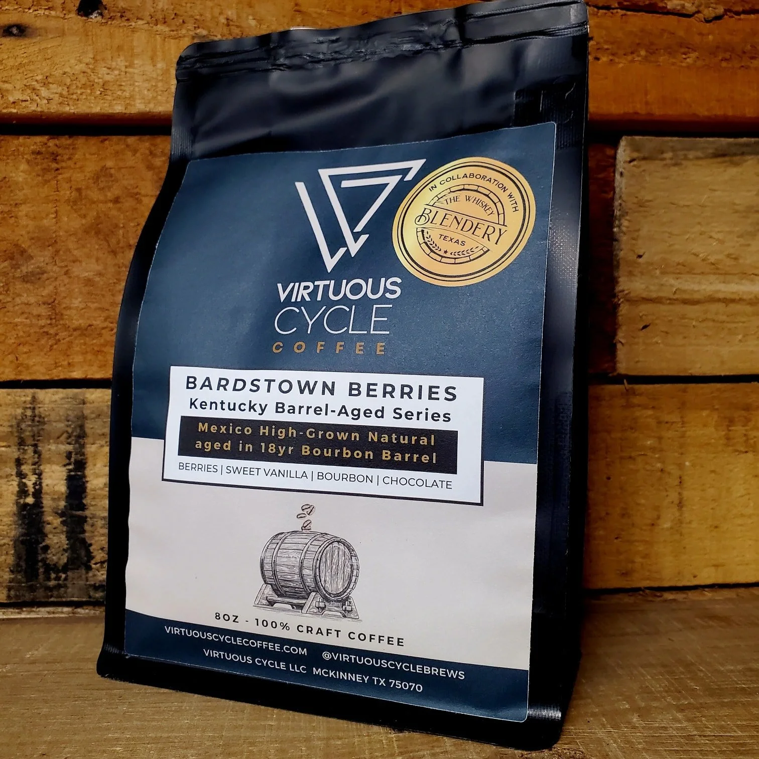Virtuous Cycle Coffee available now in store and online. For this collaboration with The Whiskey Blendery, they aged these beans in an 18 year Bourbon barrel until they pulled just the right amount of flavor. 

Now they're ready to go home with you! 