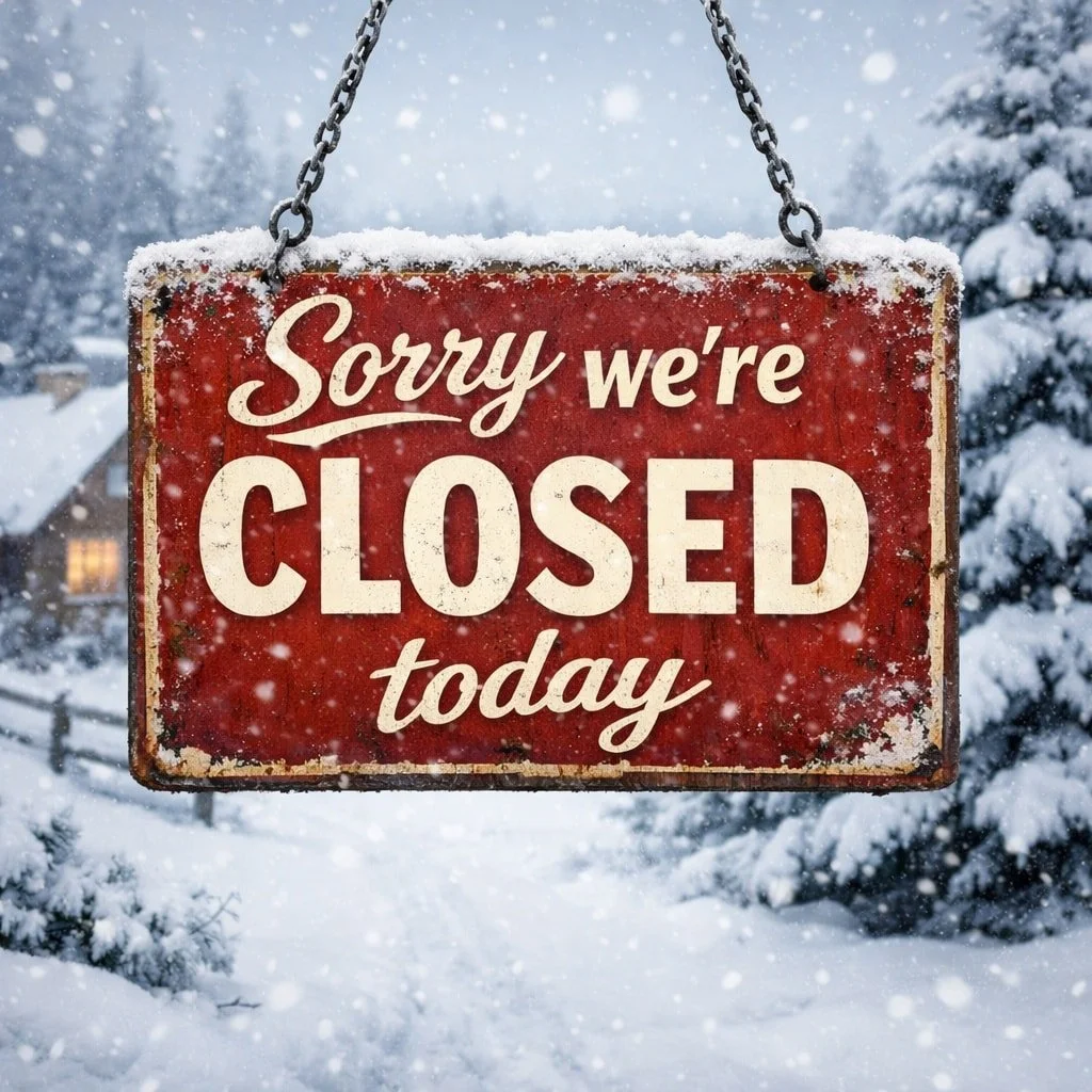 We will be closed today (Sunday Jan 25th) due to weather conditions. Stay safe out there.