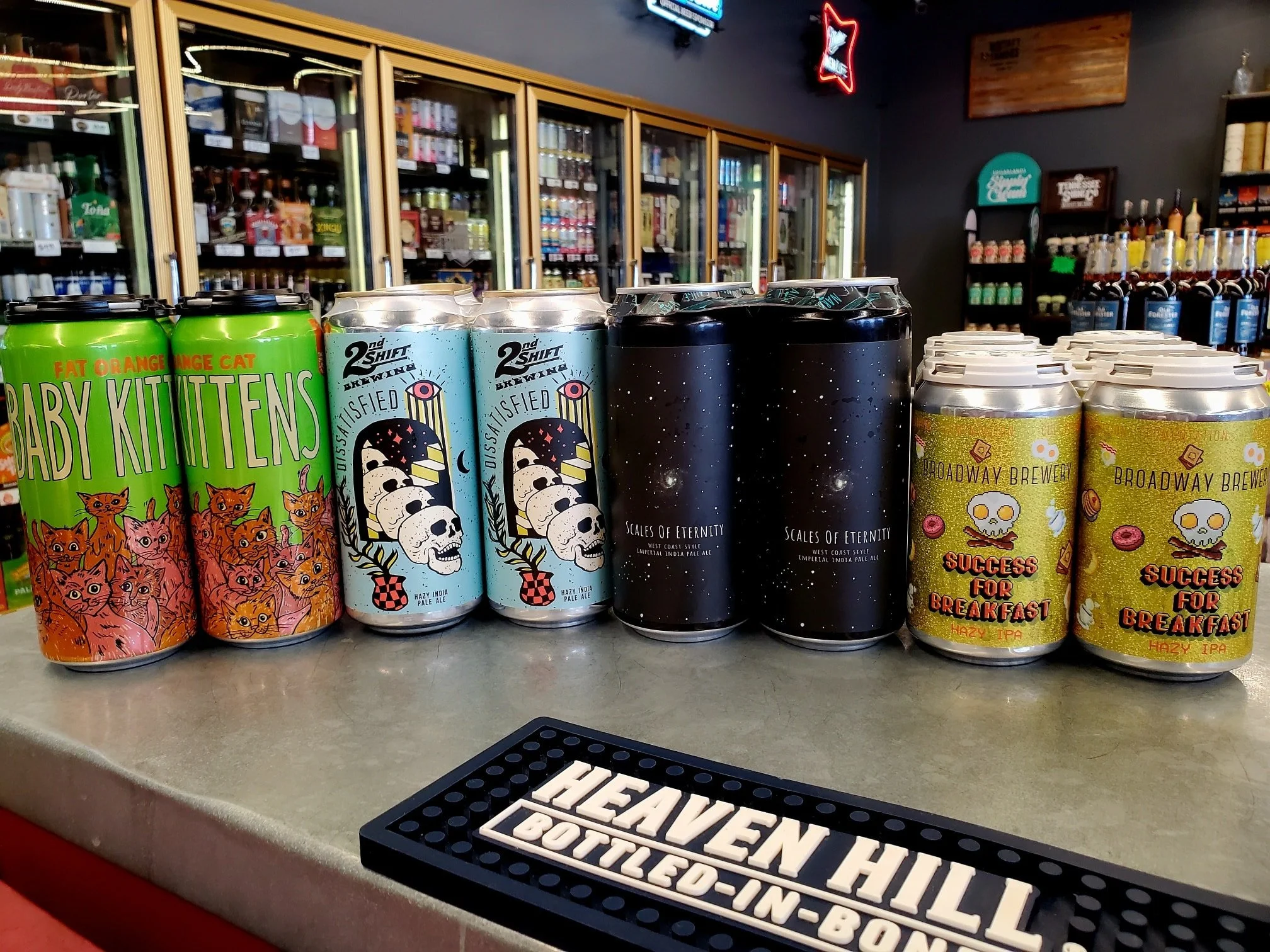 Here's some fresh IPA's of all different styles and flavors we recently stocked! 

The Success for Breakfast from Broadway Brewery is a total crusher you've got to try it while it lasts! 

Baby Kittens for you New England style lovers. 

Scales of Et