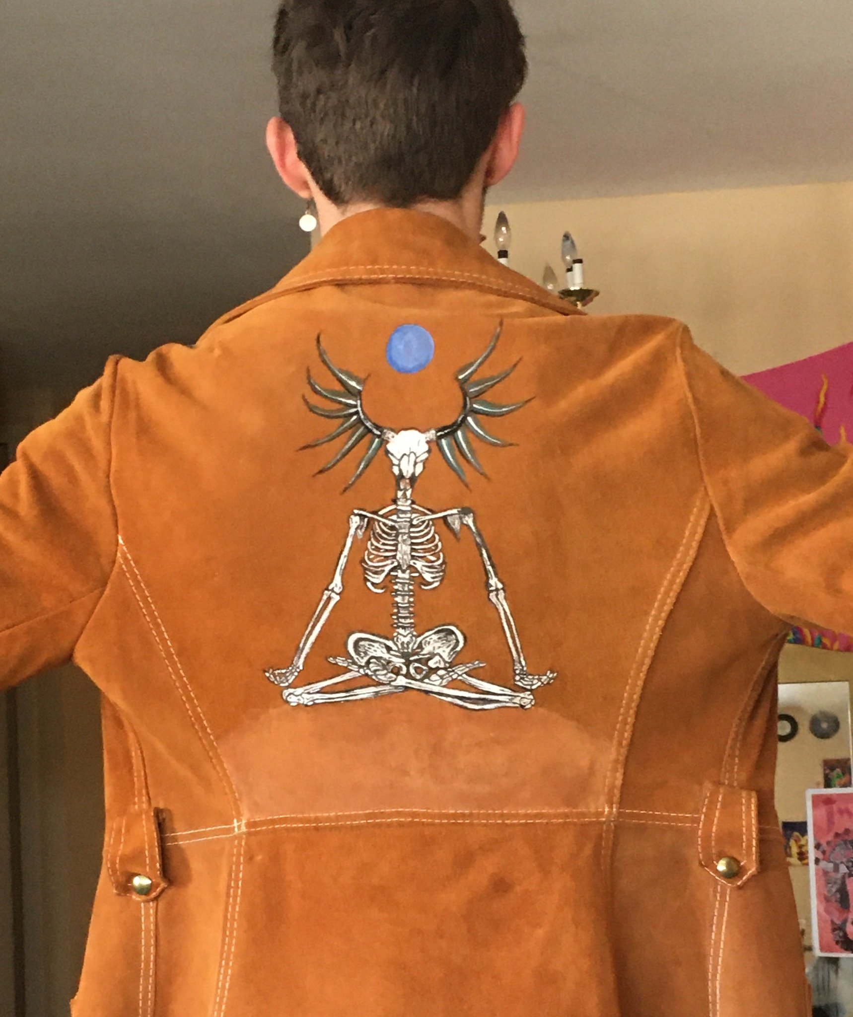 upcycled vintage jacket, 2020 // fabric paint on suede