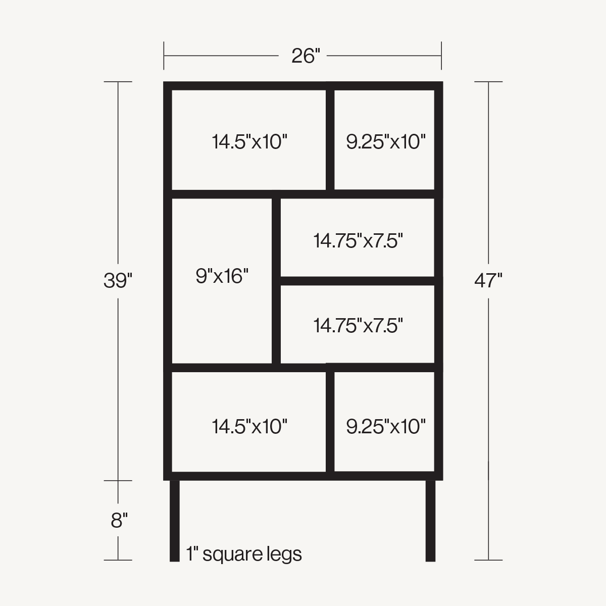 Ellington Display Case dimensions, minimal, modern