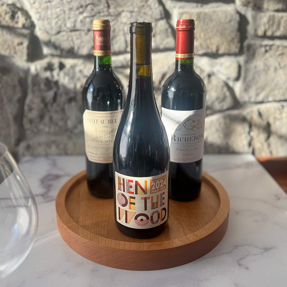 12inch Bar Tray with wine bottles, minimal, modern, solid Cherry Wood