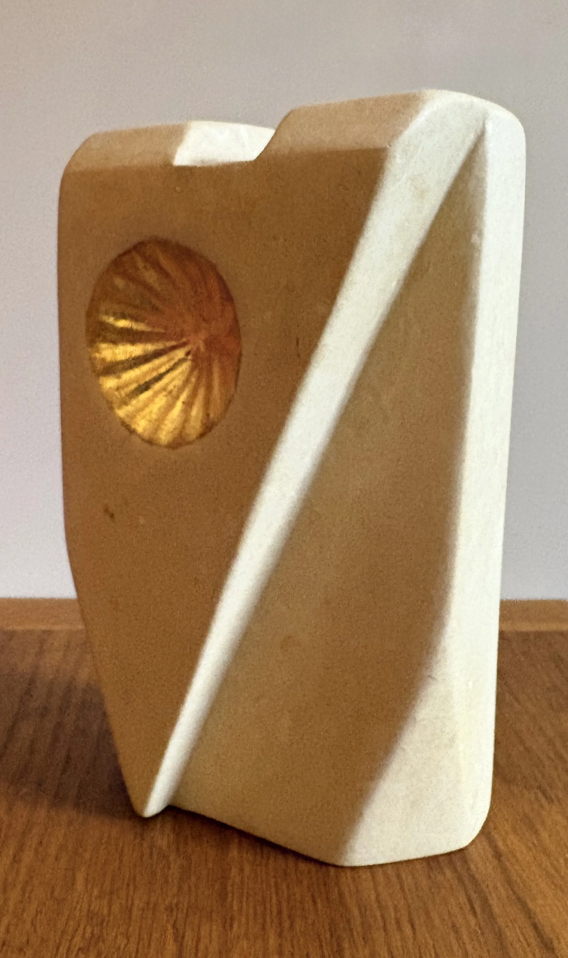 Series Gold 8, Angular Orbicular, 2026 (1). Maltese Limestone/24ct Gold Leaf 22x13x17cm