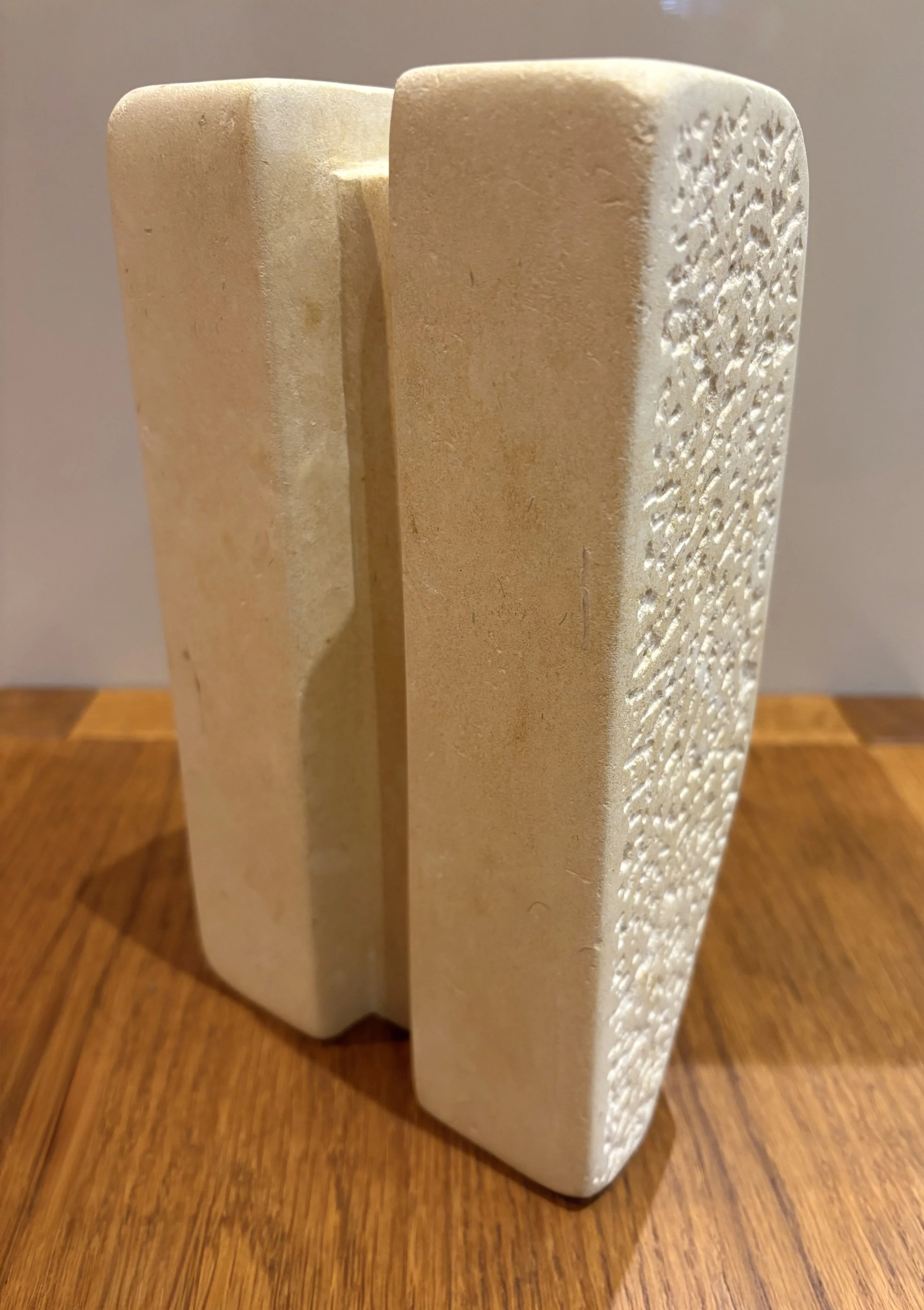 Series Gold 8, Angular Orbicular, 2026 (2). Maltese Limestone/24ct Gold Leaf 22x13x17cm