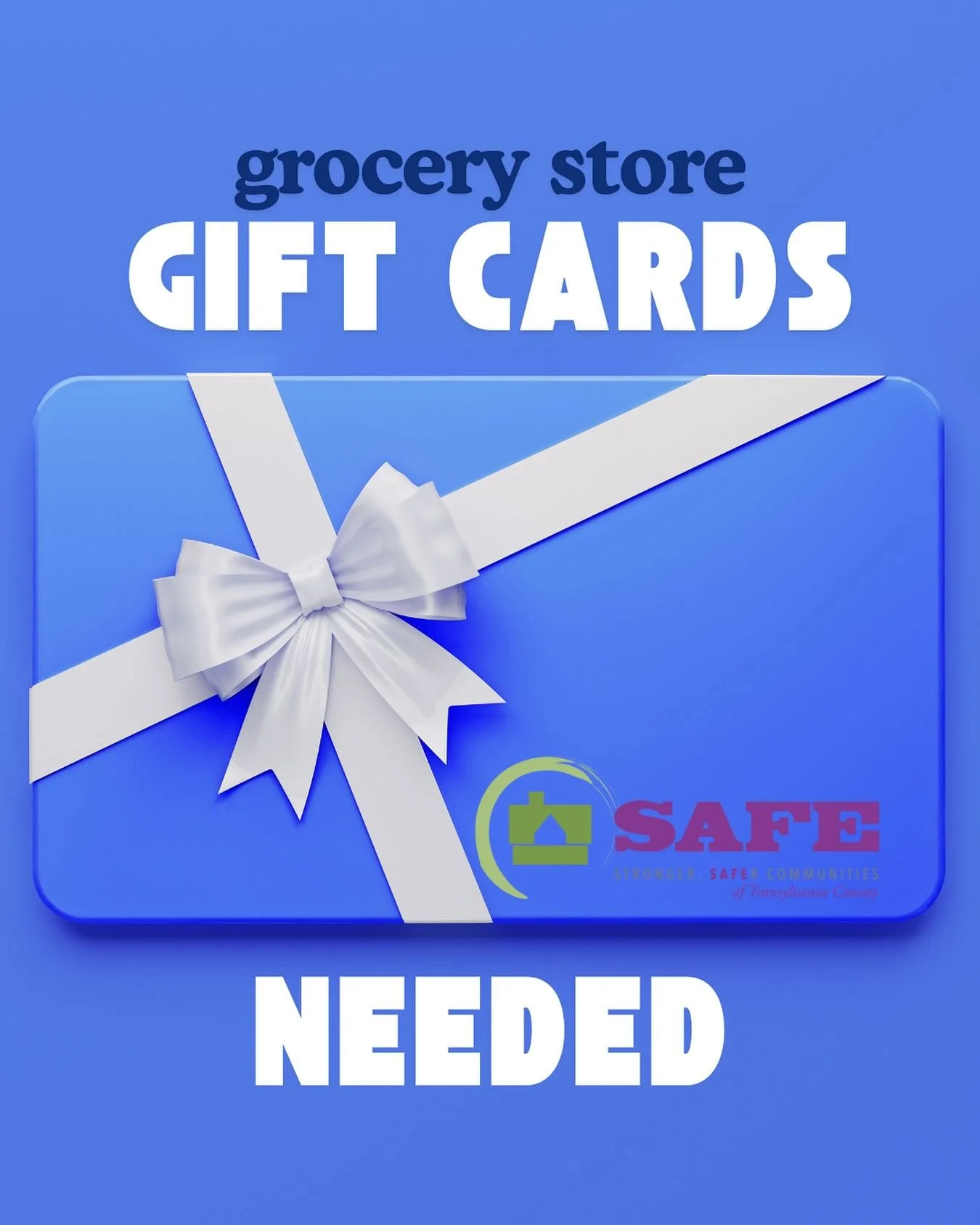 This DV Awareness Month, show your support for SAFE and survivors in our community by donating grocery store gift cards 🛒💜 
Your generosity helps provide food and essentials for those starting over.

Gift cards can be dropped off at our office loca