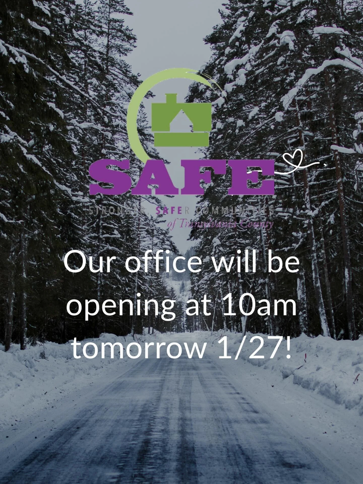 The ice is melting, but safety comes first. Our office will open a bit later at 10:00 AM tomorrow (1/27) as we continue to prioritize safe travel for our staff and clients!

If you need assistance or to talk to someone in the meantime please reach ou
