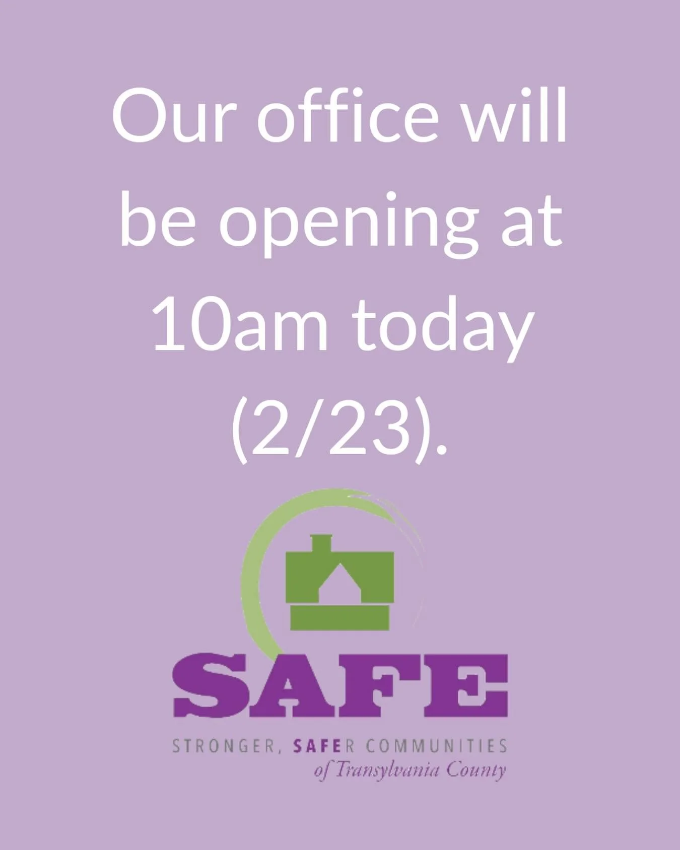To ensure the safety of our staff and clients our office will be opening at 10am today (2/23).

If you need to speak to someone before then please call our 24-hour hotline at (828) 884-7233 or text us at (828) 577-0603!