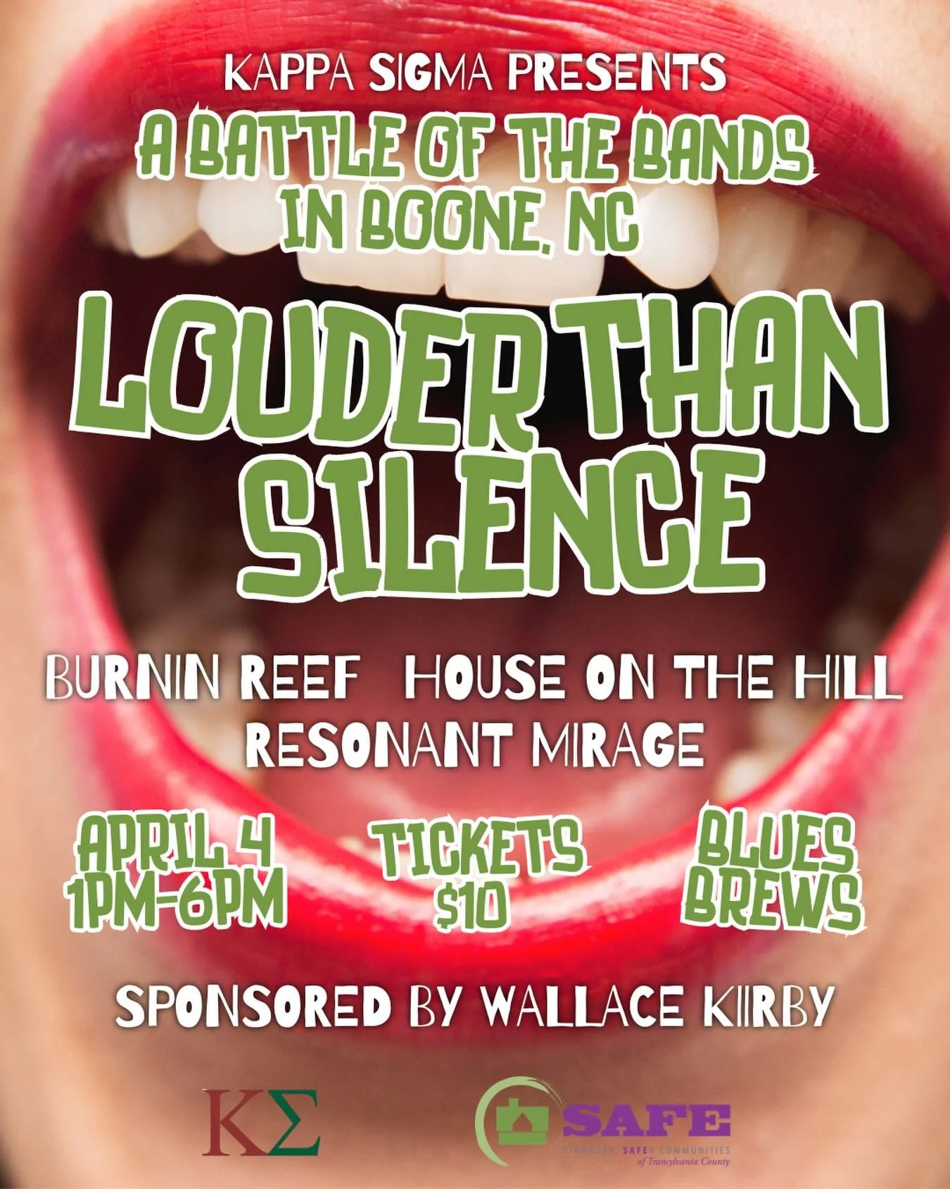A huge thank you to to the Kappa Sigma Lambda Nu Chapter at Appalachian State University for hosting Louder than Silence, a Battle of the Bands in Boone, NC in support of SAFE during Sexual Assault Awareness Month. Your commitment to raising awarenes