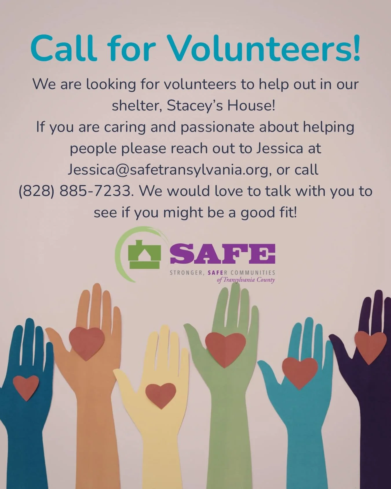 We&rsquo;re currently looking for compassionate, reliable volunteers to support our shelter, Stacey&rsquo;s House. This is a powerful way to give back and help create safety and healing in our community.

Due to the sensitive nature of this role, bac