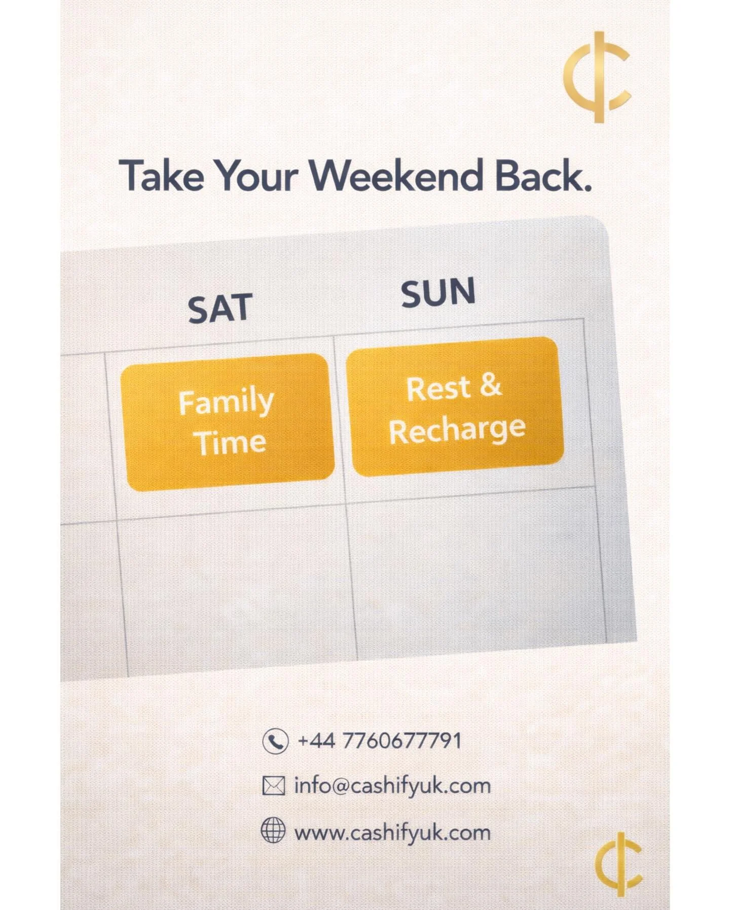 Running a business is a full-time job &mdash; your weekends shouldn&rsquo;t be.

If bookkeeping, payroll, and tax deadlines are eating into your personal time, it&rsquo;s time to delegate. We&rsquo;ll keep your finances organised, compliant, and stre