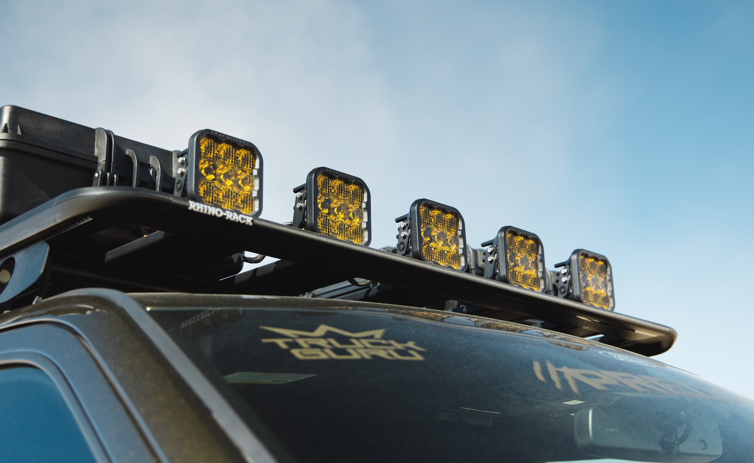 The Rhino Roof rack with Diode Dynamics LED Lighting on our Ford Raptor build.