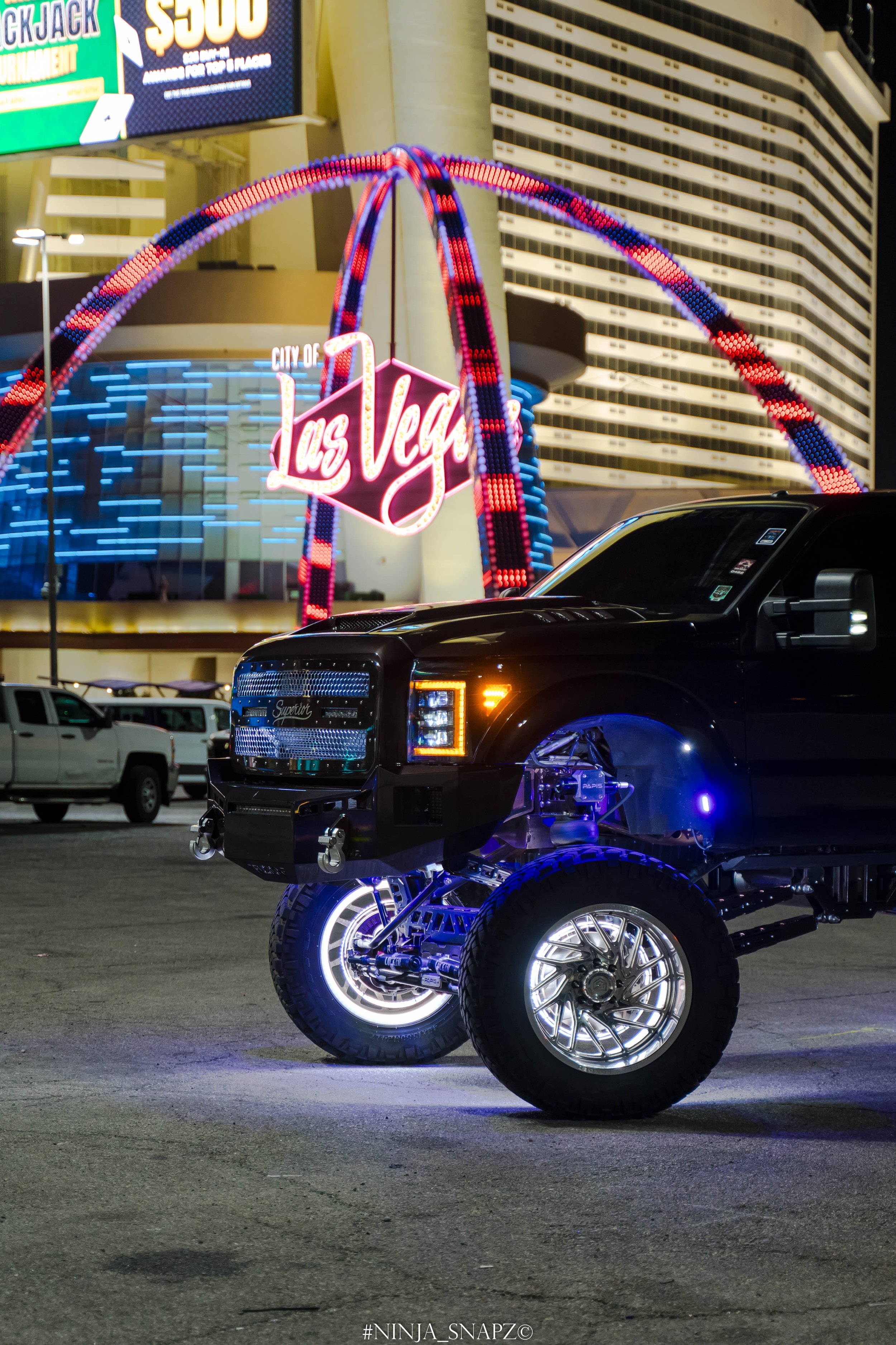 Our Ford Excursion photoshoot in front of the Downtown Las Vegas sign.