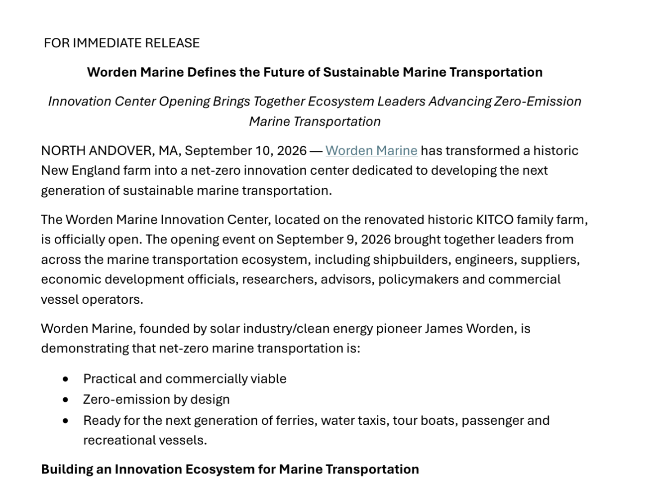 Worden Marine Defines the Future of Sustainable Marine Transportation