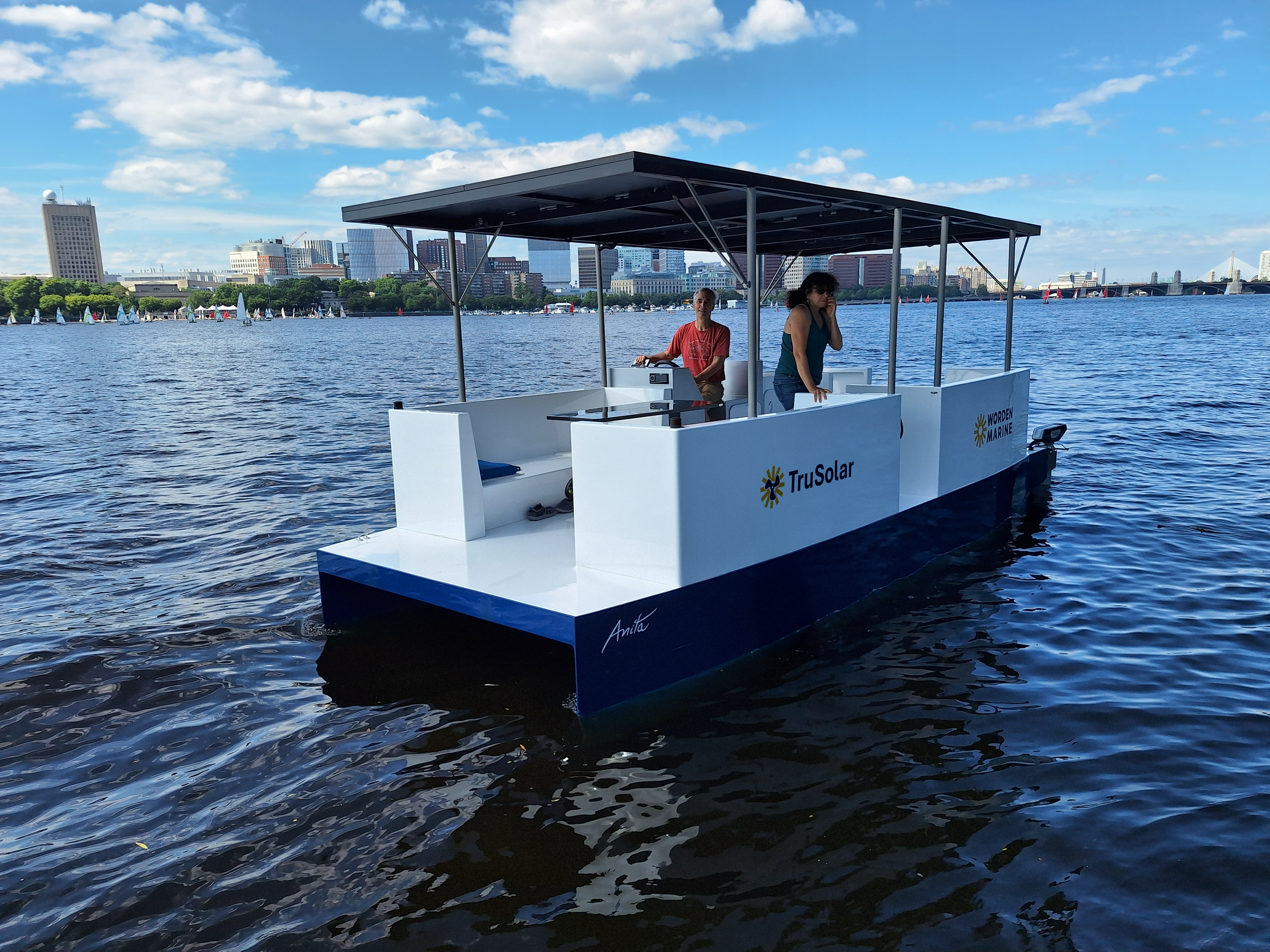 Worden Marine Solar Boat on the Charle River 20 foot