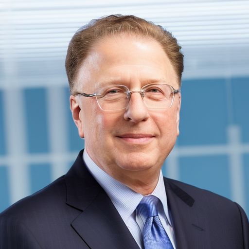 A middle-aged man in a suit with glasses, smiling, in an office environment.