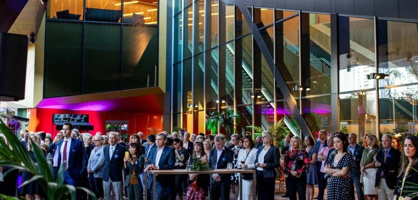 Guests gathering at an event reception