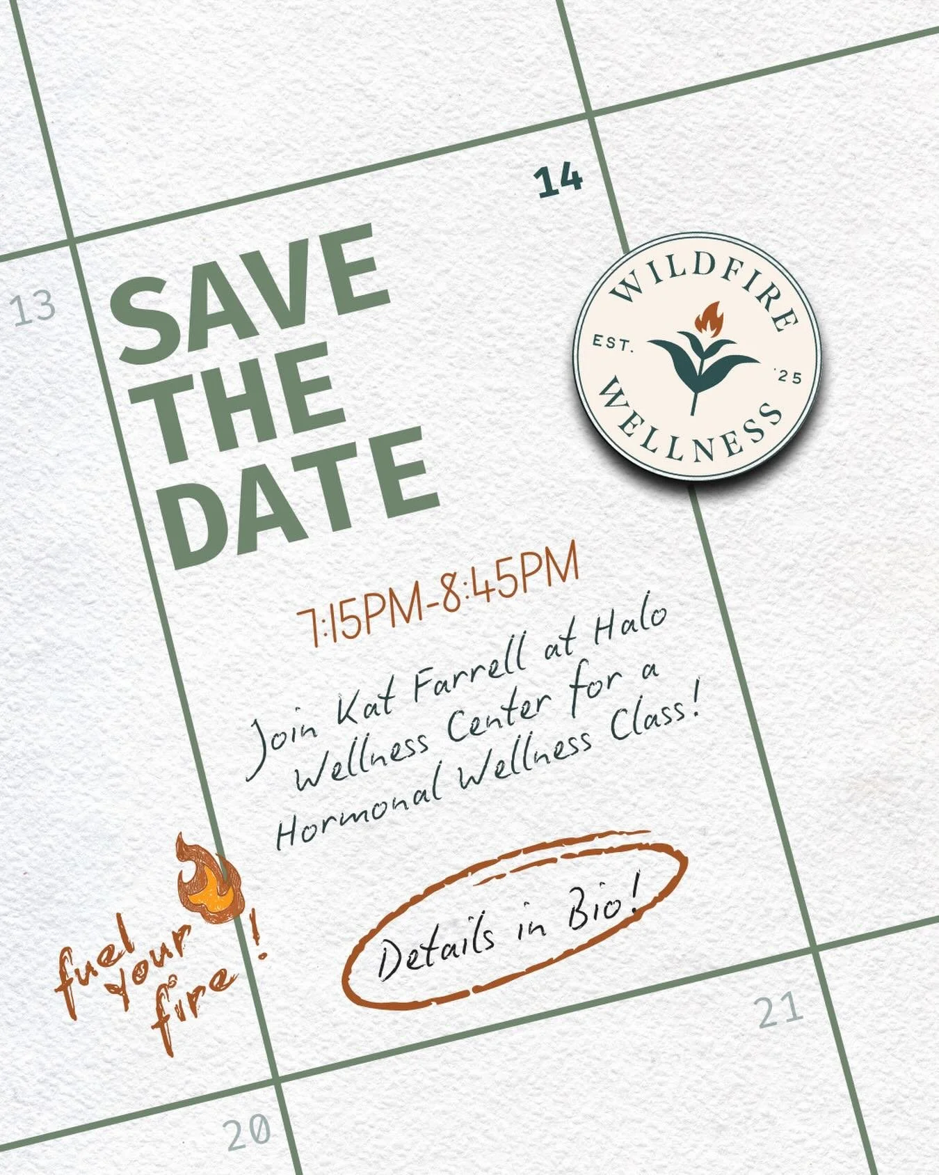 🗓 Save the Date!
Your hormones deserve some TLC in the new year❤️&zwj;🔥
⠀⠀⠀⠀⠀⠀⠀⠀⠀
Join Kat Farrell at Halo Wellness Center for a Hormonal Wellness Class designed to help you thrive through perimenopause and menopause.
⠀⠀⠀⠀⠀⠀⠀⠀⠀
🕖 7:15&ndash;8:45 P