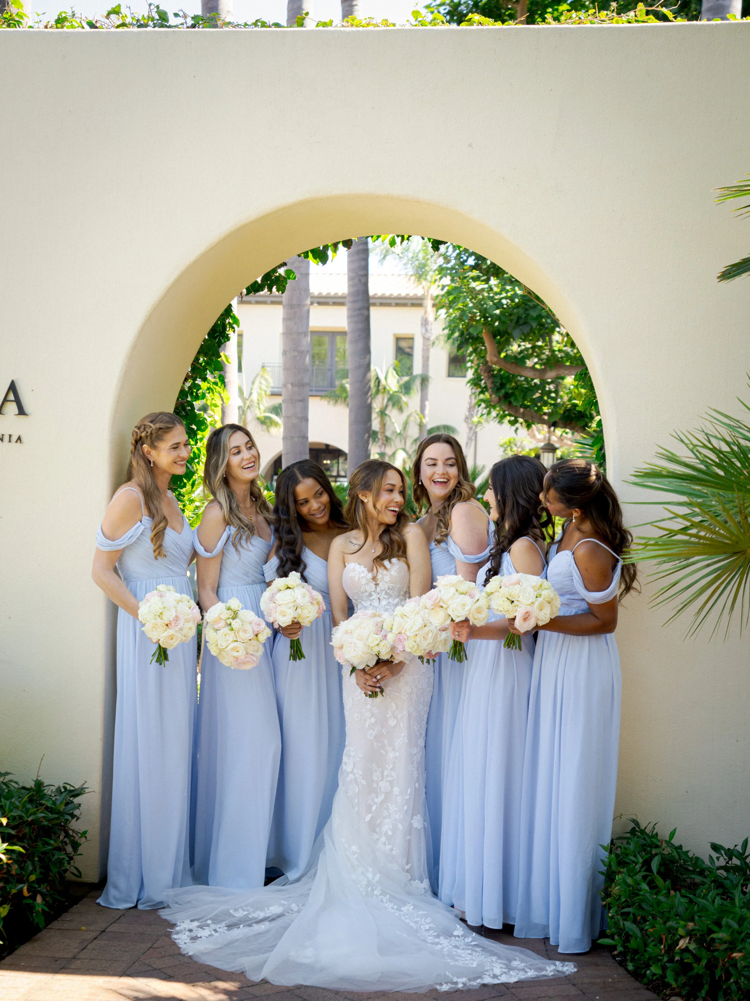 The bride and her girls pose for photographs for a once in a lifetime wedding at the Terranea Resort. 