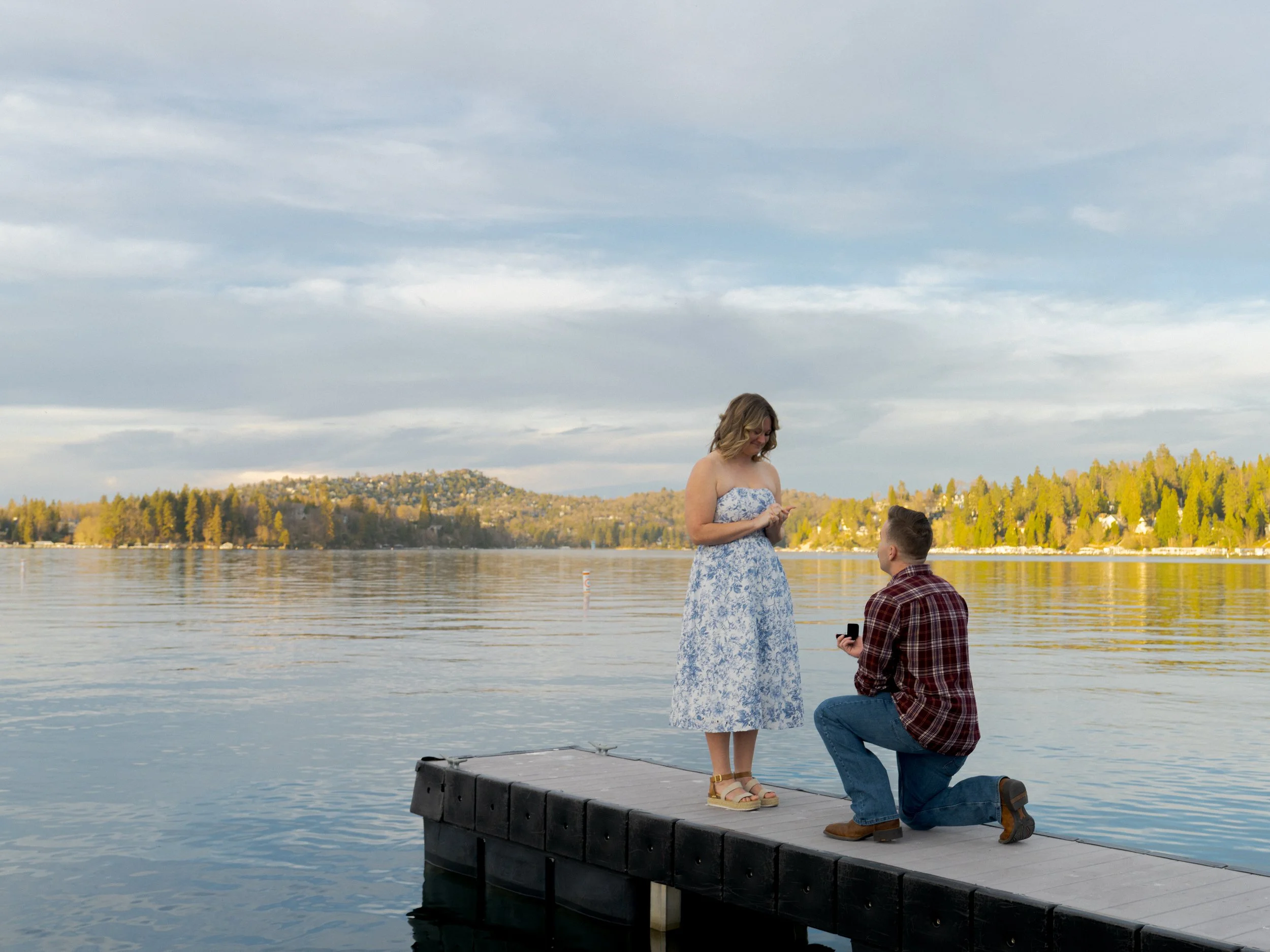 Lake Arrowhead surprise engagement at sunset.