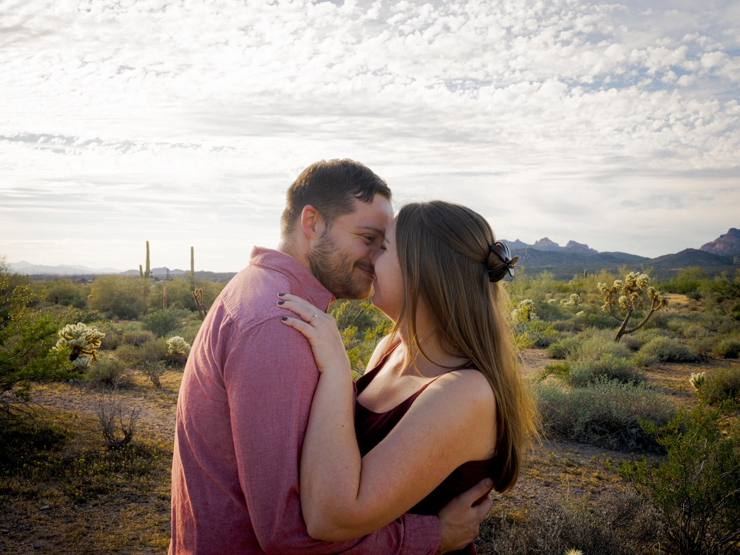 Artistic desert engagement session on film in Arizona at Lost Dutchman State Park