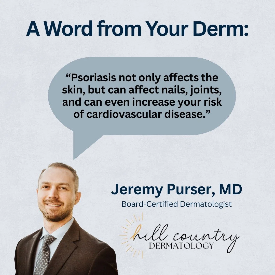 A Word from Your Derm 🩺
August is Psoriasis Awareness Month, and Dr. Purser wants you to know: psoriasis isn’t just a skin condition. It can impact your nails, joints, and even increase your risk of heart disease. This is why it's extremely im
