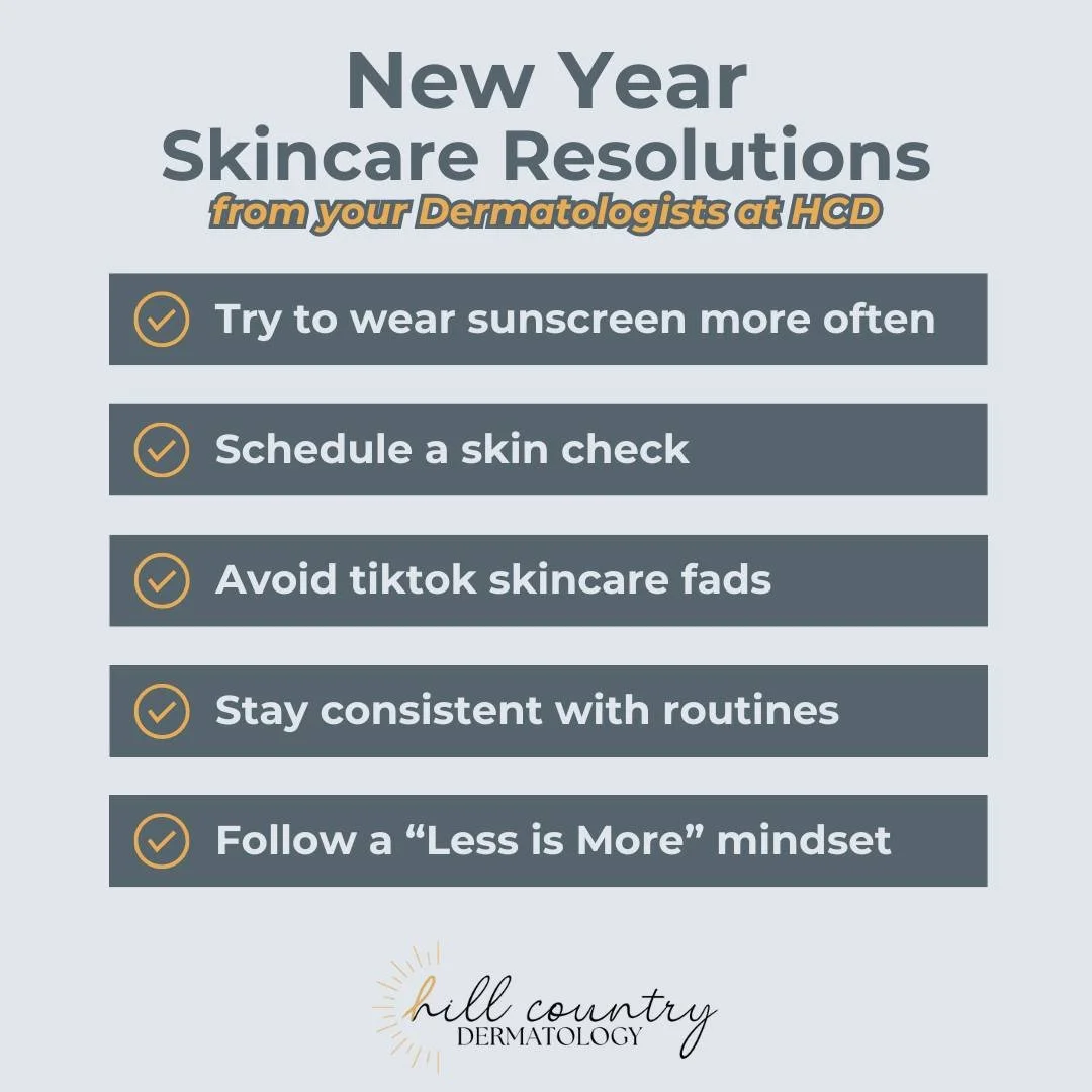 New year, new skincare resolutions ✨ 
Here are some ways to aim for healthier skin this year! 

#newbraunfelsdermatology #newbraunfelstx #dermatologycare #dermmedicalassistant #hcderm