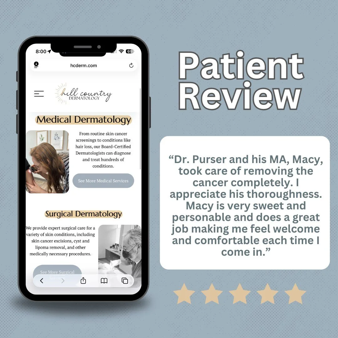 Grateful for this 5 Star review!⭐️⭐️⭐️⭐️⭐️ We strive to make every patient feel welcome &amp; comfortable at their appointments, so we don't take this review lightly. 🫶✨

#hillcountrydermatology #newbraunfelstx #hcderm #dermatologymedicalassistants 