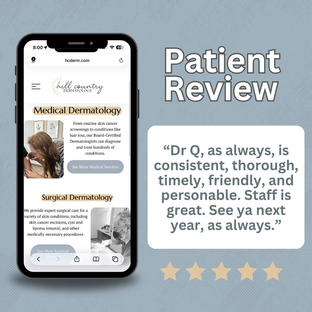 Five stars and a reminder of why we love what we do. Thank you for the great review! 🫶

#dermatologistsnearme #patientcare #skincancertreatment  #nbtx #dermmedicalassistant #dermatologycare #dermatologynewbraunfels #skincancerprevention #medicalassi