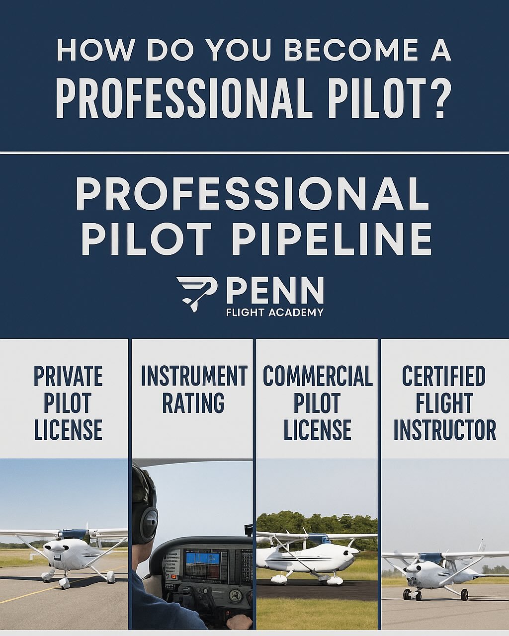 Your dream of becoming a pilot?
It&rsquo;s more achievable than you think.

At Penn Flight Academy, we guide you step-by-step:
	&bull;	Private Pilot License
	&bull;	Instrument Rating
	&bull;	Commercial Pilot License
	&bull;	Certified Flight Instructo