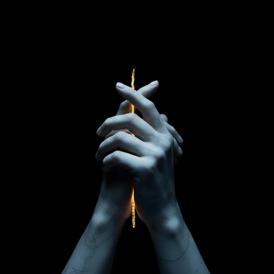 two hands holding the light in between