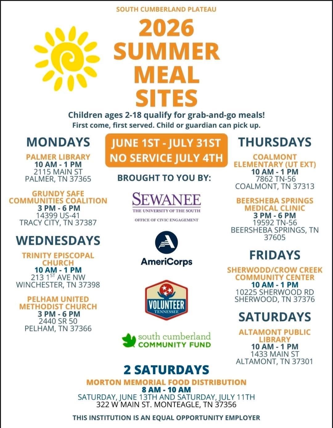 Summer Meals – Mondays at Palmer Library