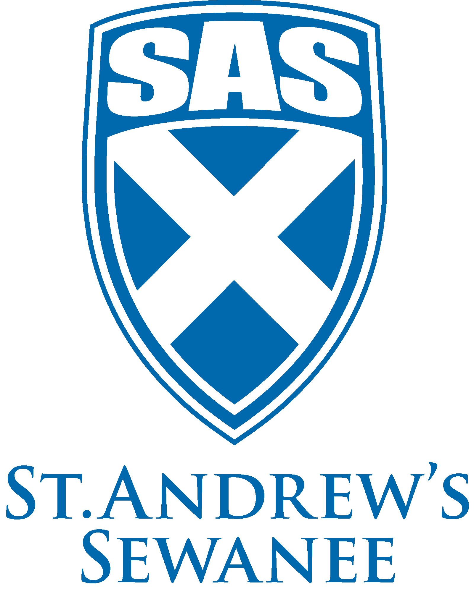 SAS logo with a shield containing a white X and the text 'SAS' at the top; below, it says 'St. Andrew's Sewanee'.