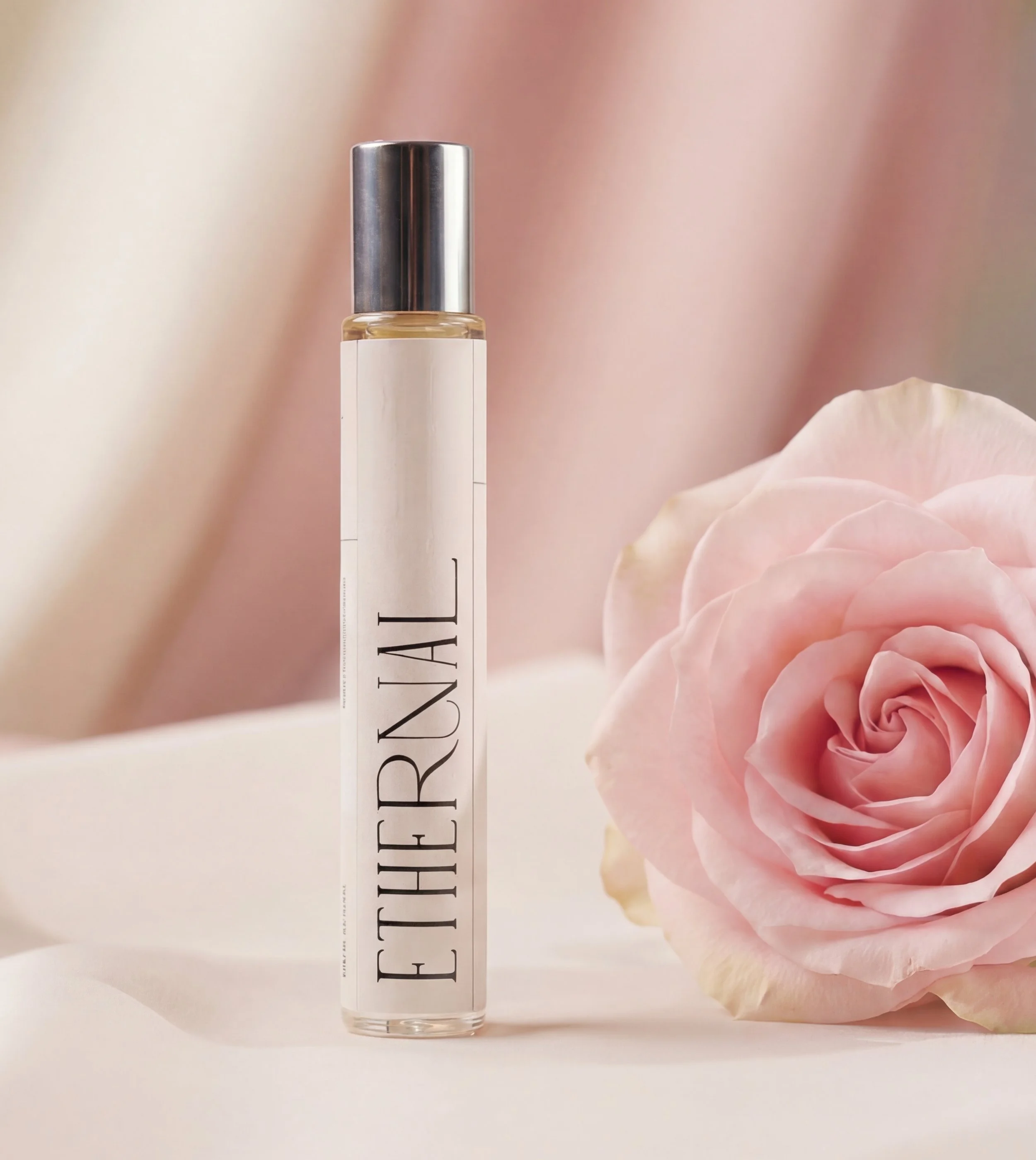 ETHERNAL Damask Rose Perfume Oil 10ml roll on beside rosa damascena rose — concentrated alcohol free fragrance oil