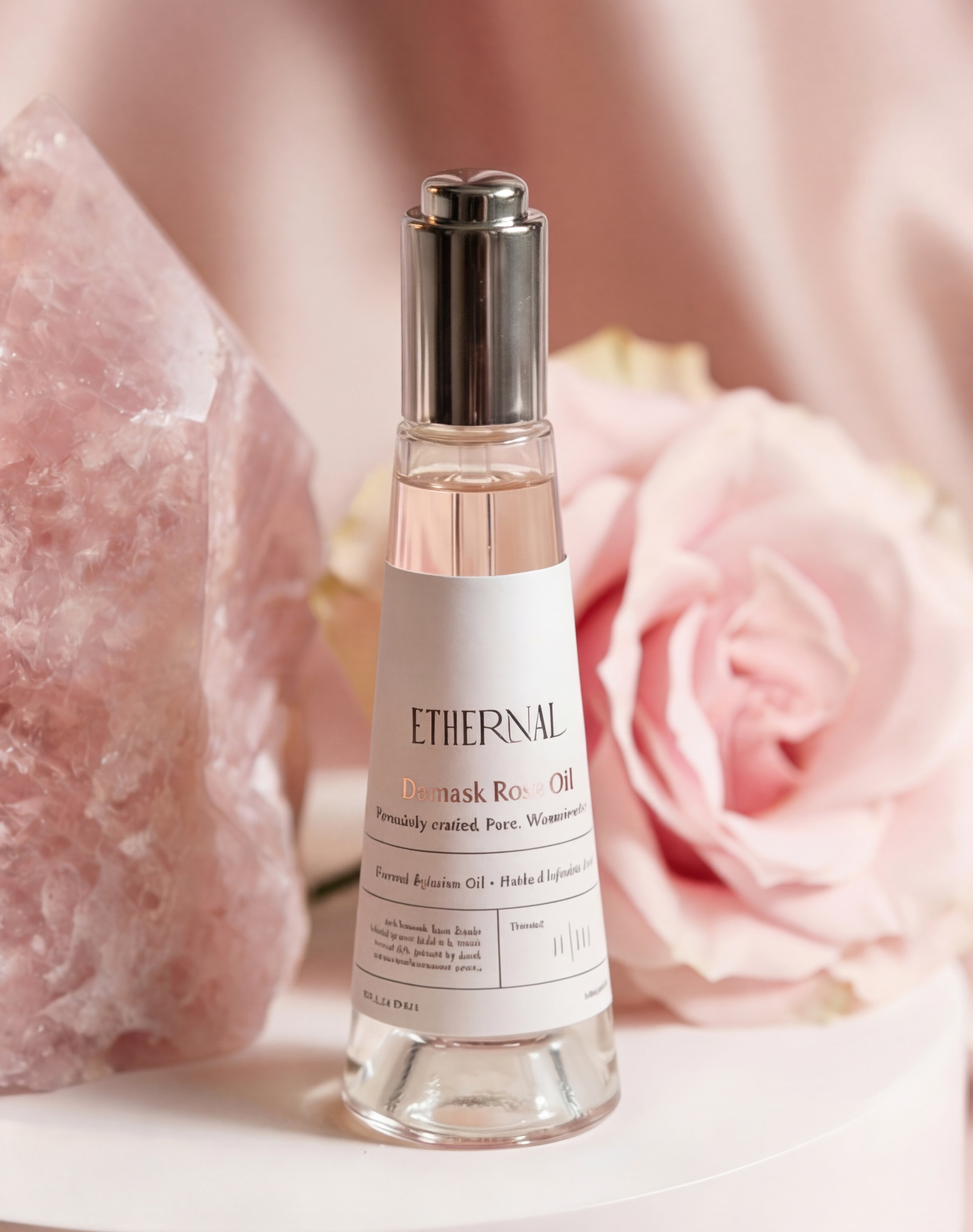ETHERNAL Damask Rose Oil with rosa damascena roses — luxury skincare and perfume oil founded by Giselle Fiumara Miami