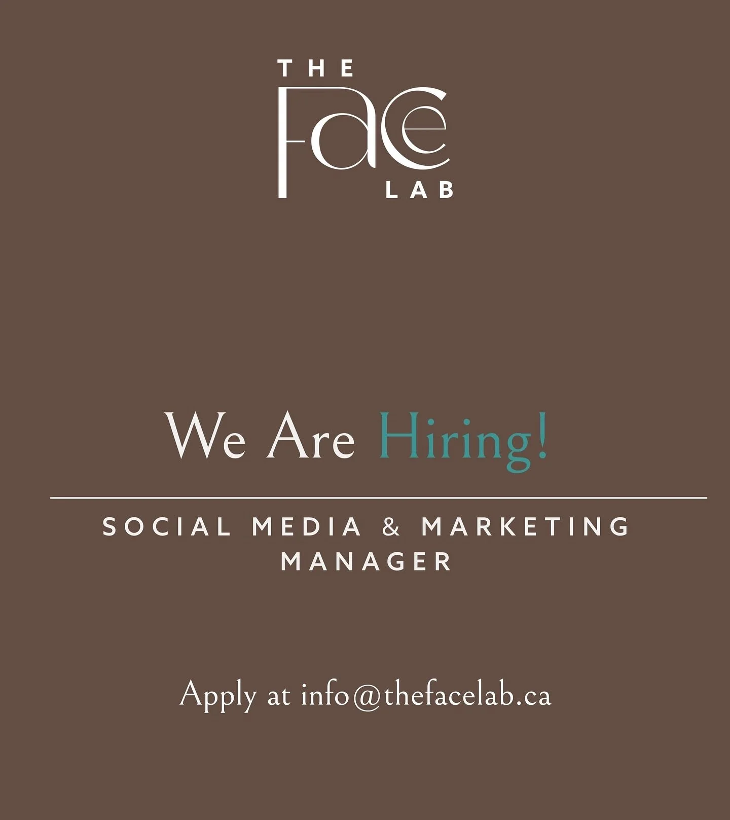 We Are Hiring ✨

The Face Lab is looking for a Social Media &amp; Marketing Manager to lead our digital presence and bring our brand to life online. 🤎

If you are creative, strategic, and passionate about aesthetics, skincare, and thoughtful storyte