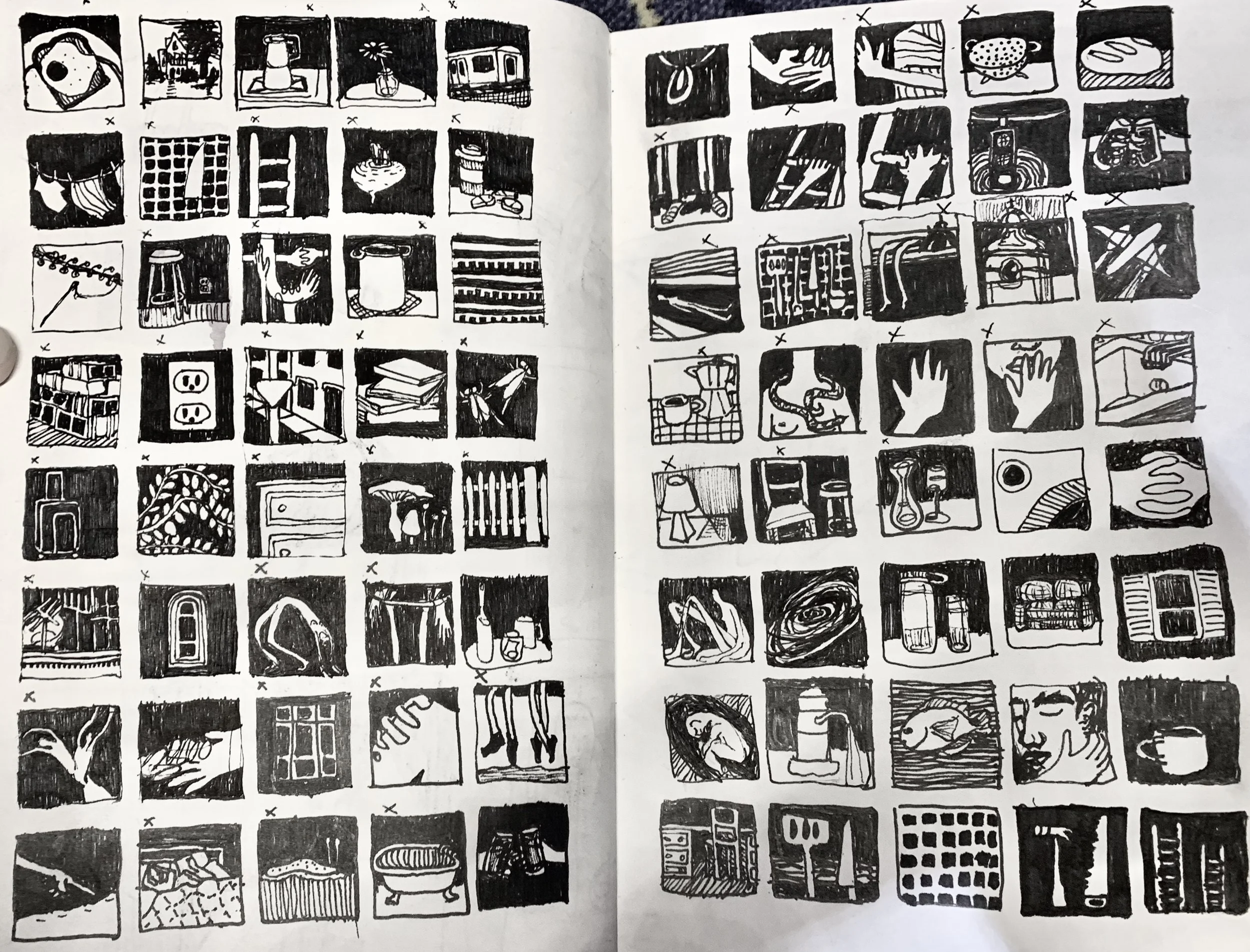 Original drawing for styrene plate, pen on paper