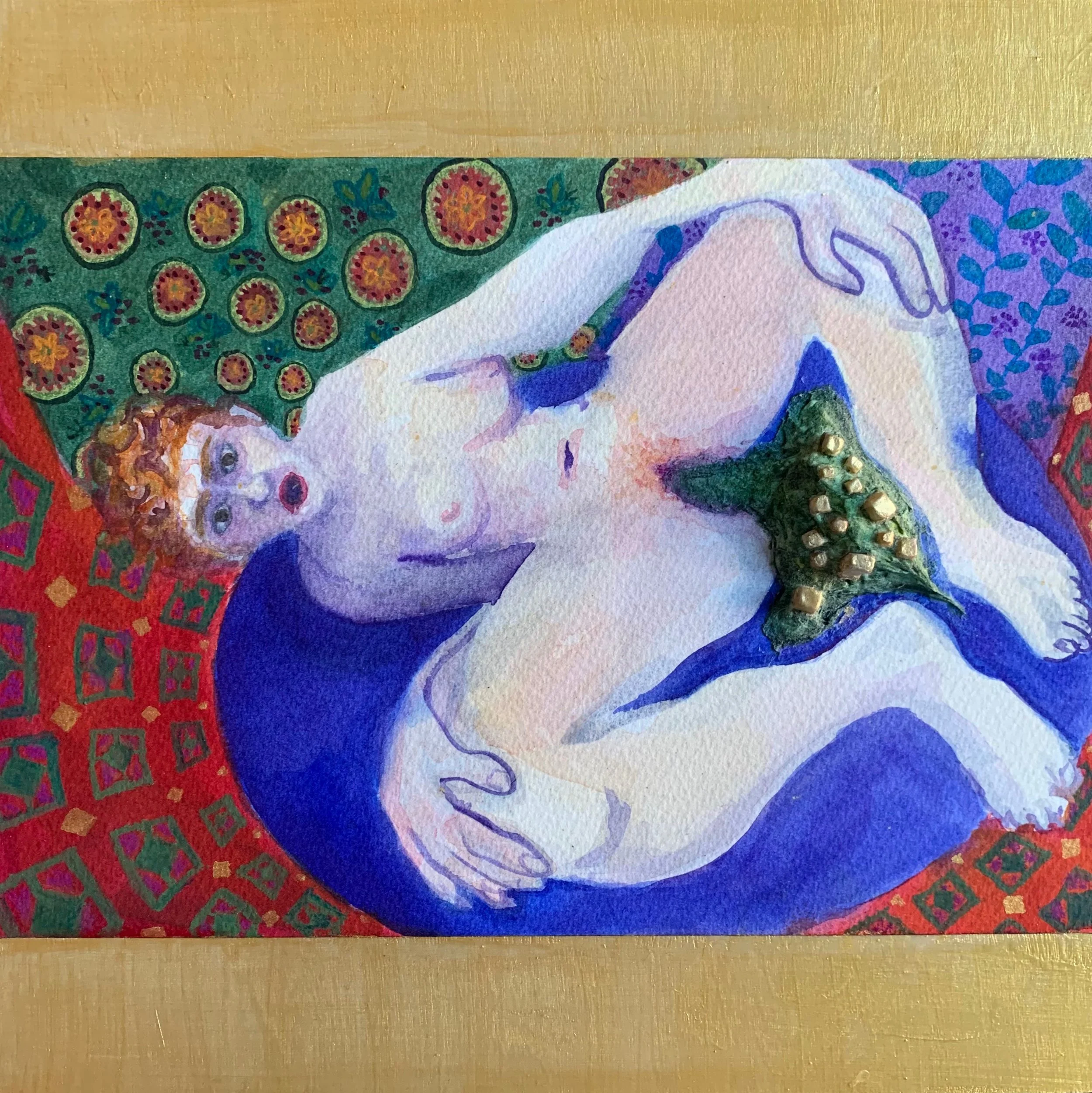 Birthing a City Part 3, 2022 10"X10" Watercolor and modeling paste on paper mounted on panel