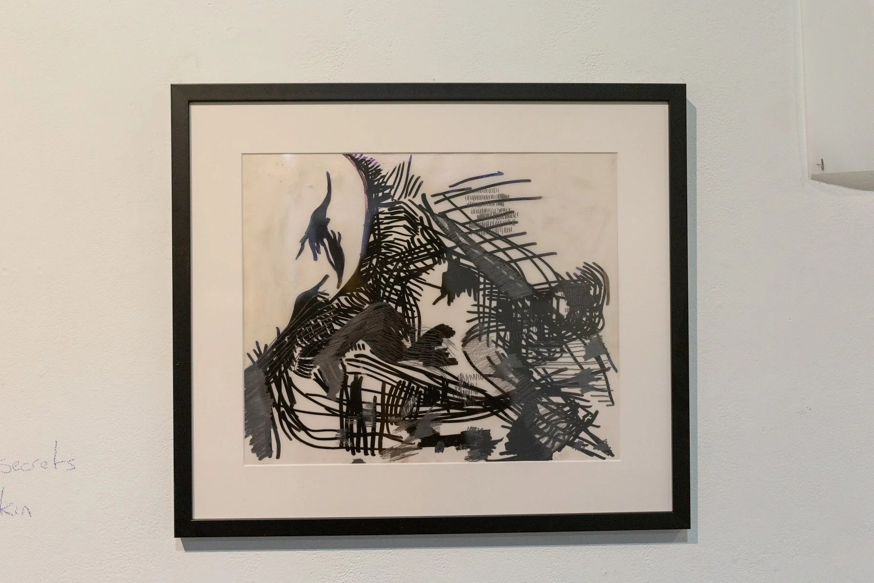 Graphite, India ink, and interference pigments in neo megylp on frosted mylar