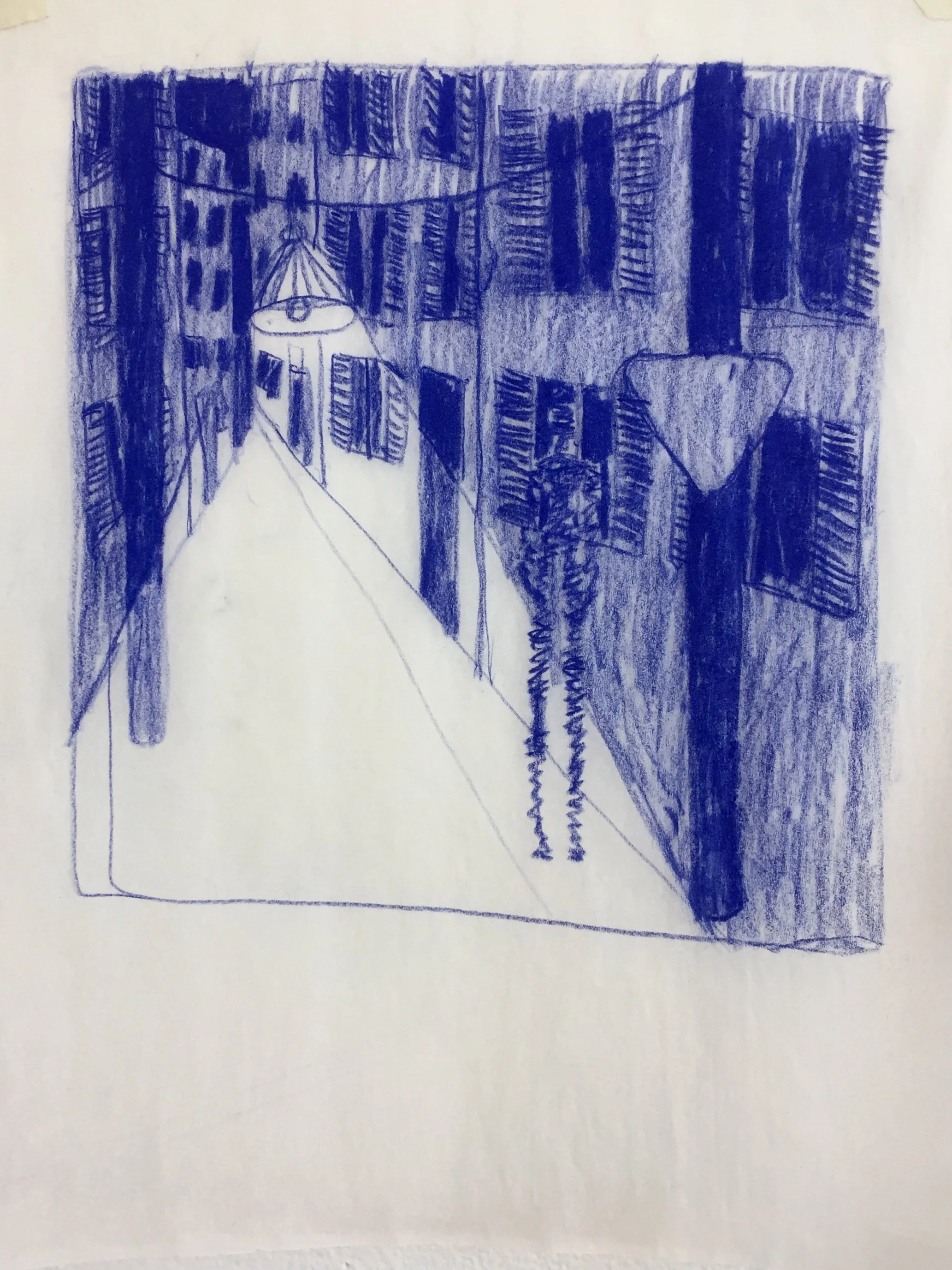 Original drawing for styrene plate, colored pencil on tracing paper