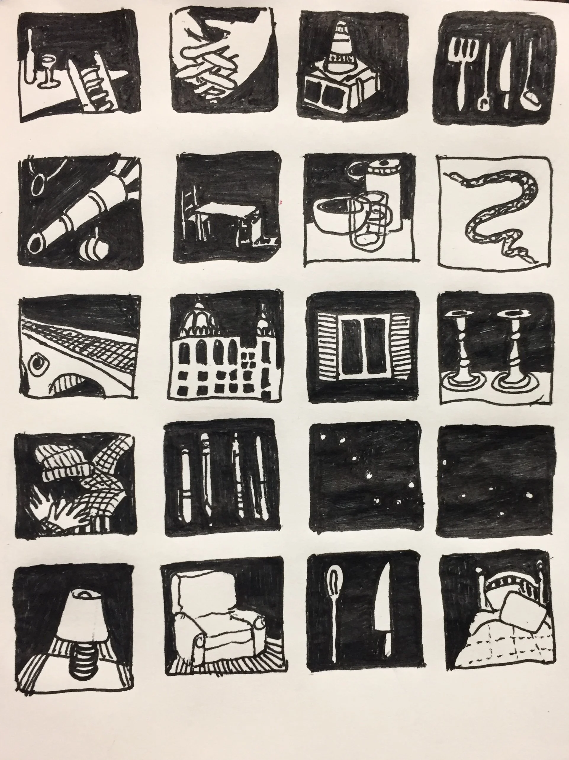 Original drawing for styrene plate, pen on paper