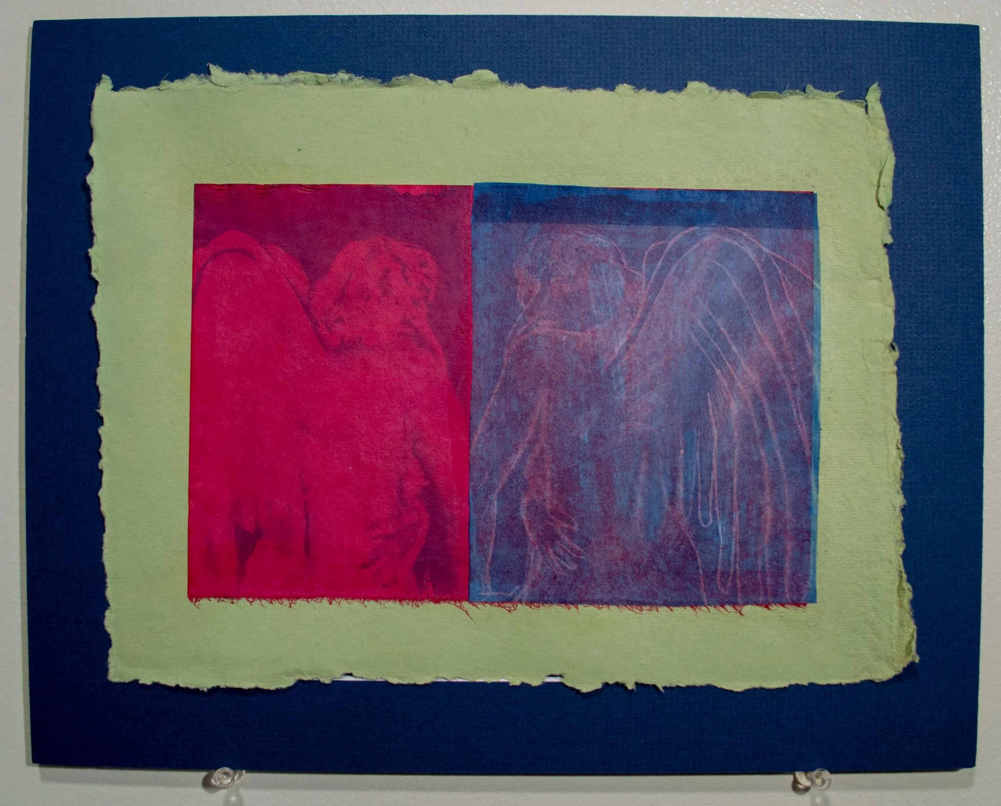 Paingiving and Sweetvoiced, 2024
11"X14"
Cyanotype on red paper collage on paper, mounted on matboard