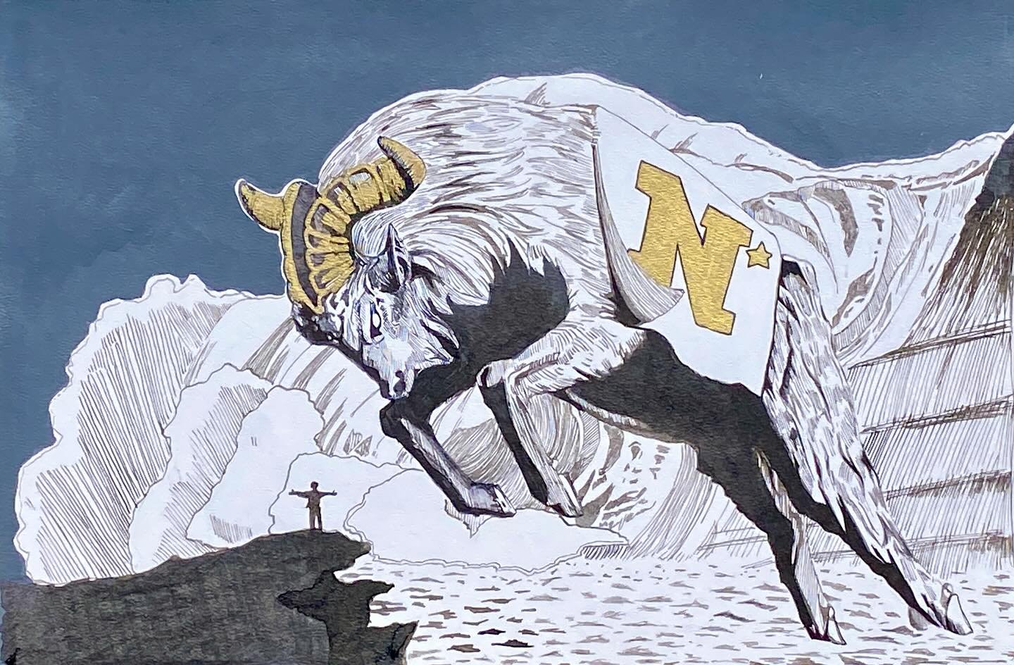 “Call of the Navy” Inspired by attending USNA’s Candidate Visit Weekend and seeing Bill the Goat in person. @usnavalacademy is a place truly like no other! Swipe to the end to see a side by side comparison (lol) 😊! GO NAVY BEAT ARM