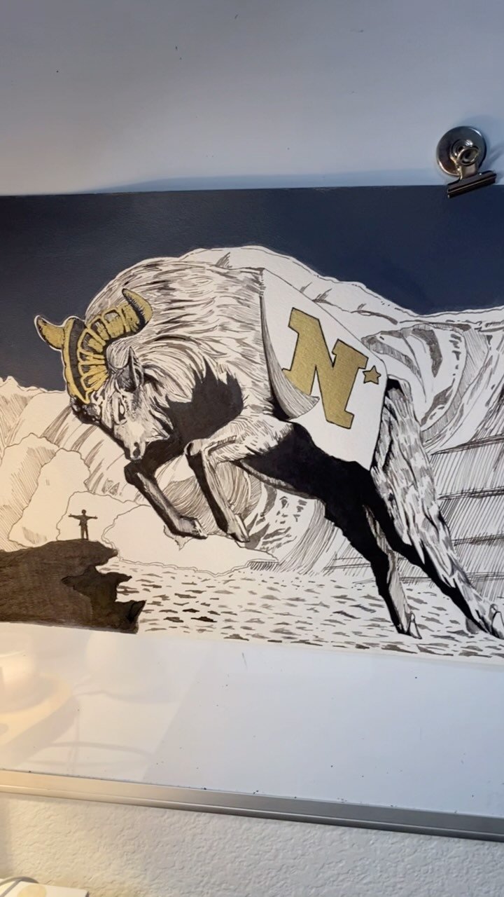 Inspired by the United States Naval Academy’s Mascot! GO NAVY BEAT ARMY!!
.
.
.
#USNA #unitedstatesnavalacademy #pen&ink #ink #acrylic #student #artstudent #art #artistsoninsta #artistsofinstagram
