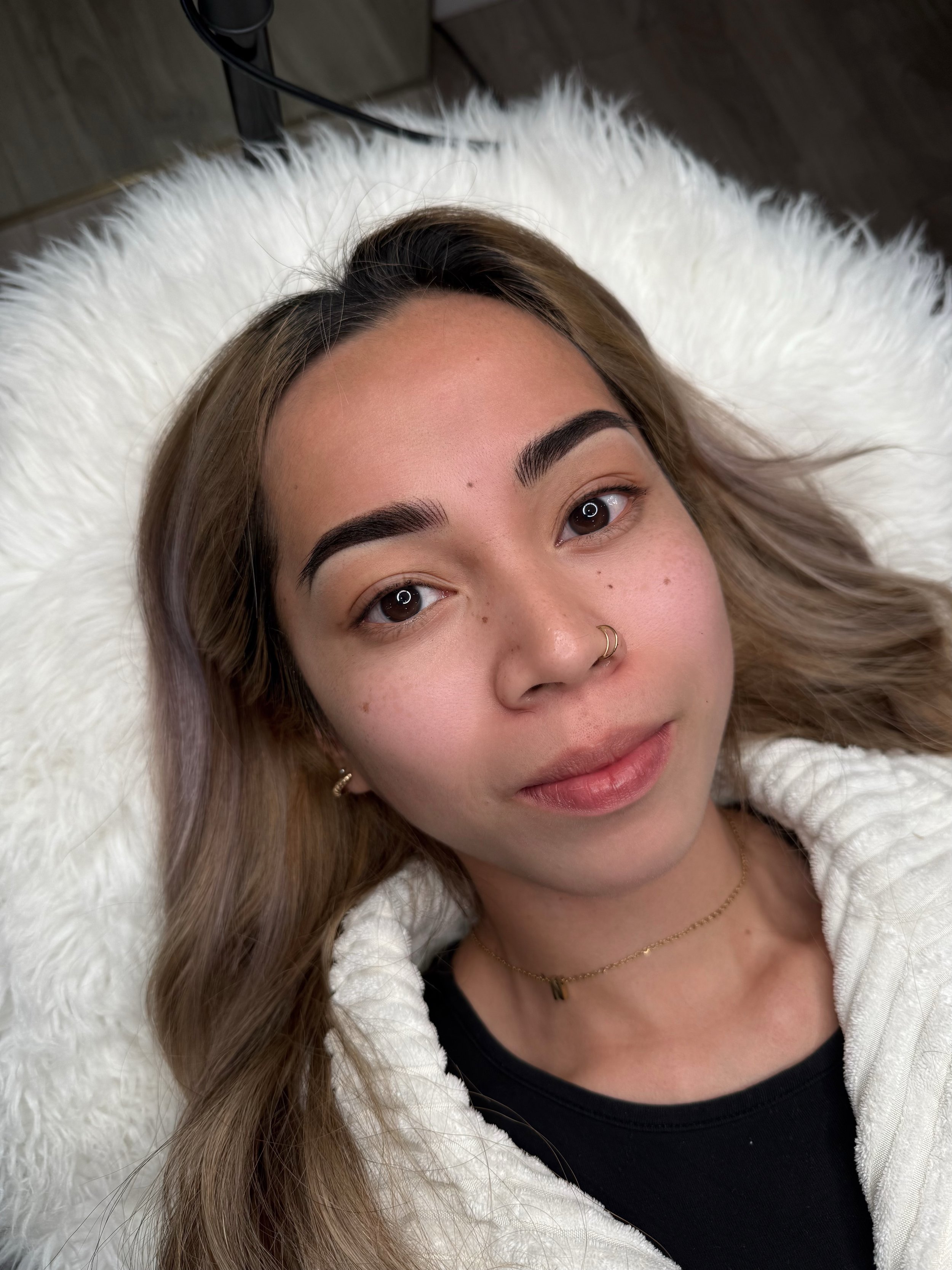 Permanent makeup brows with customized shape and color. Soft, defined brows created with PMU nano technique
