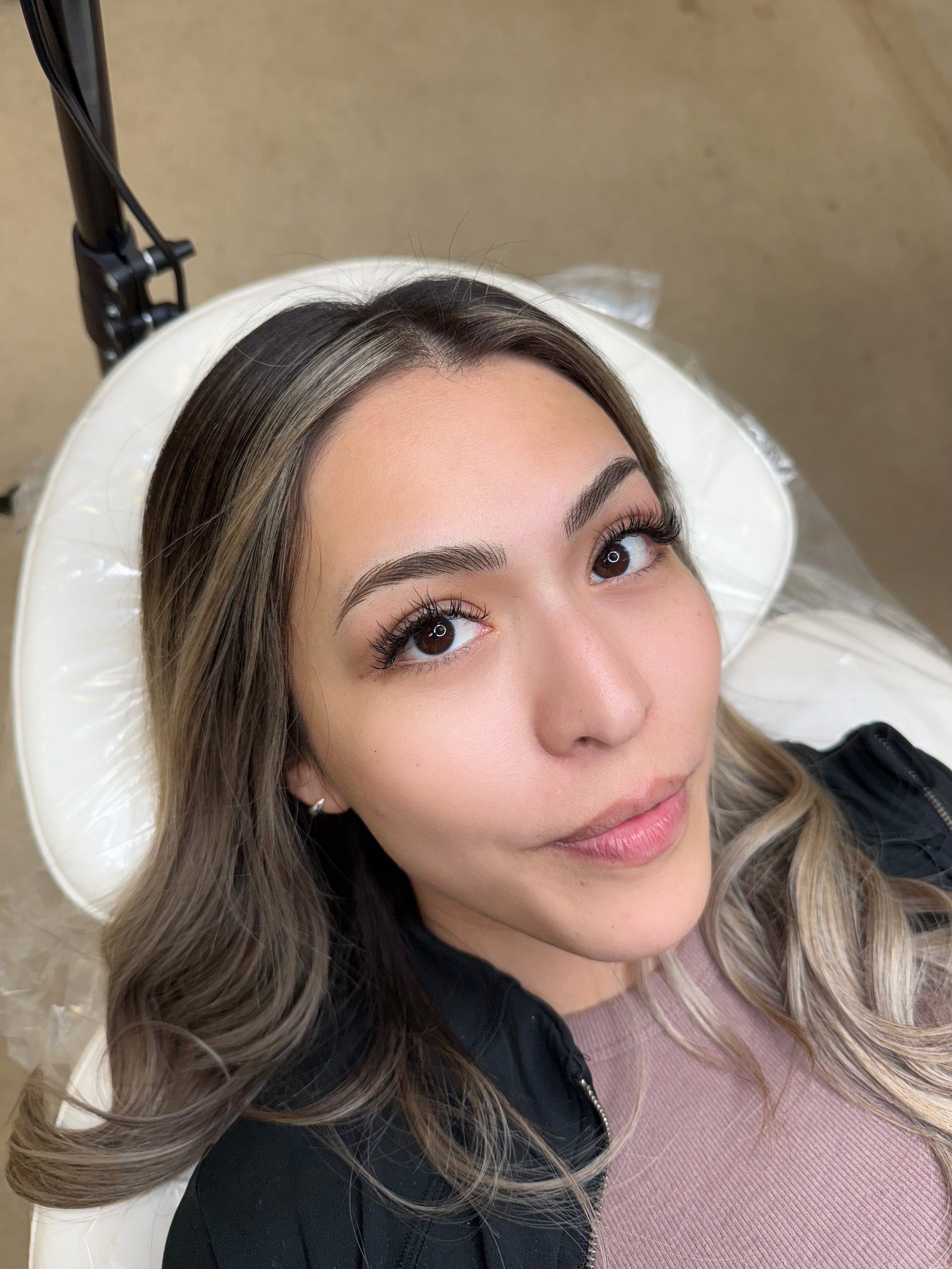 Eyebrow mapping for nano brow treatment. after nano brow transformation