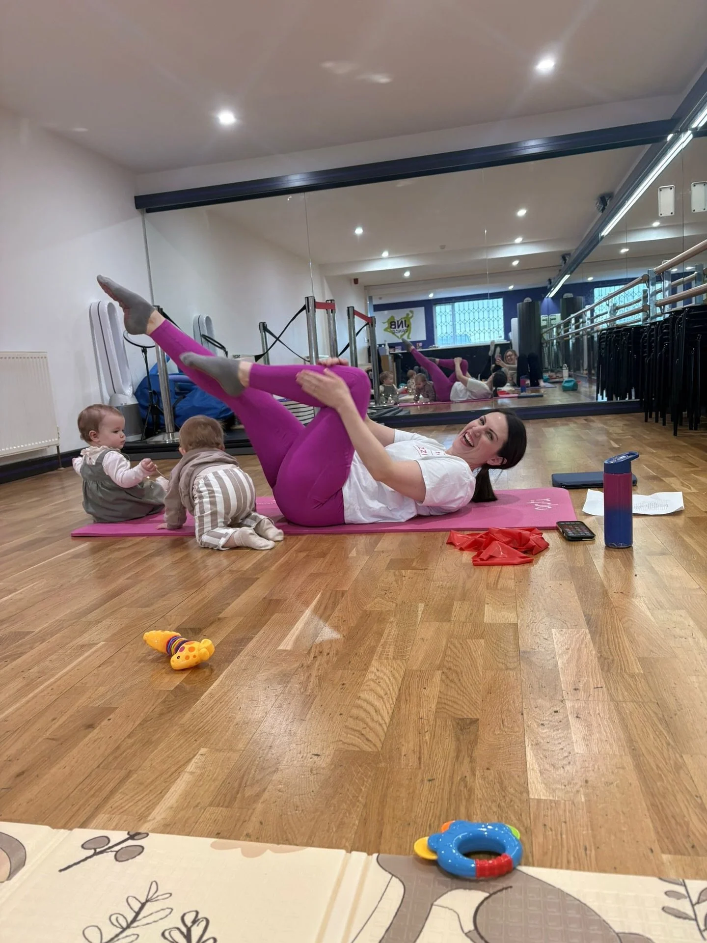 I had to share this photo that @ljshut5 took of me today - it perfectly sums up my mum &amp; toddler &lsquo;Pilates &amp; Playtime&rsquo; classes 🤣

These two little monkeys were climbing, tying my fairy lights around them, drinking my water and ste