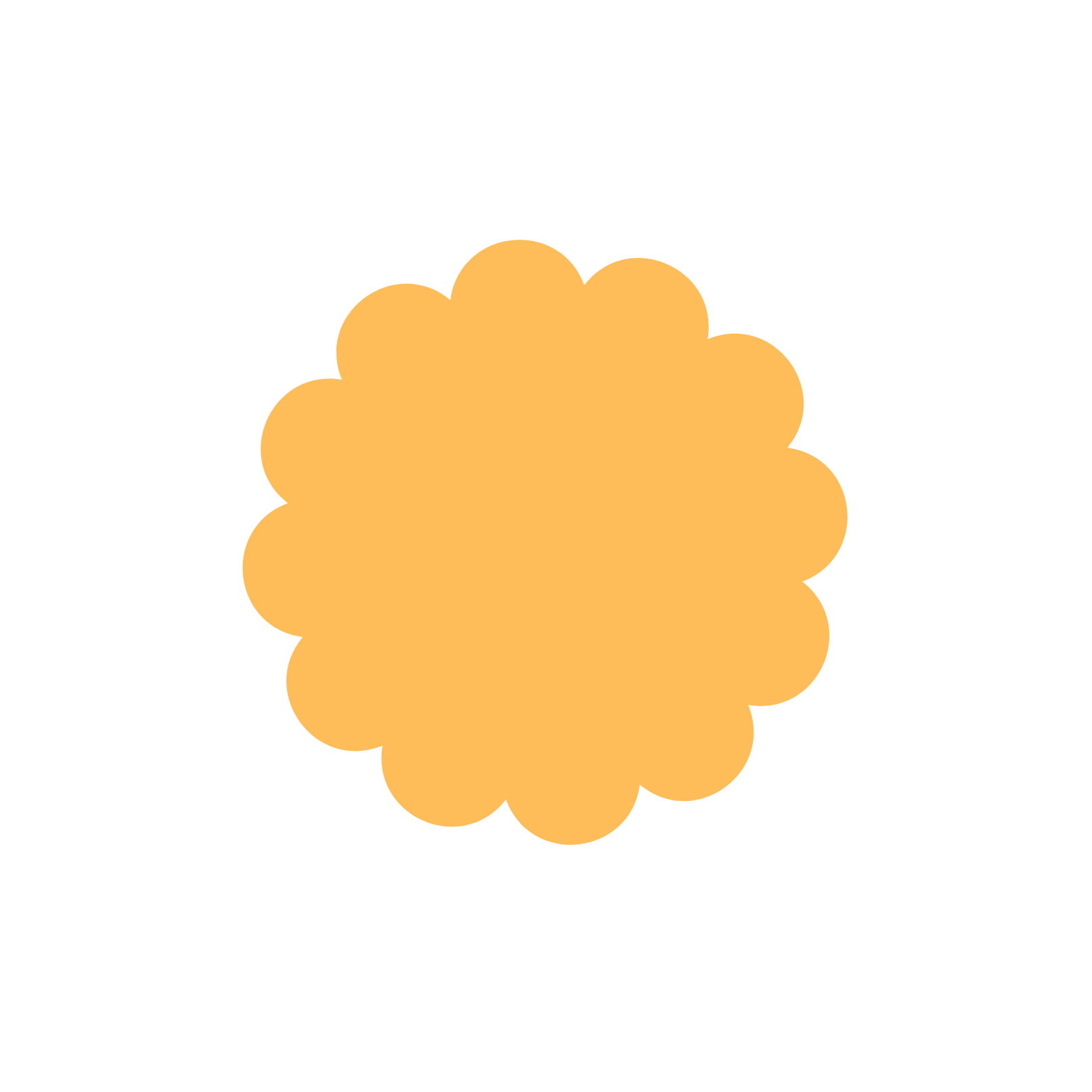 Orange scalloped circle on a black background.