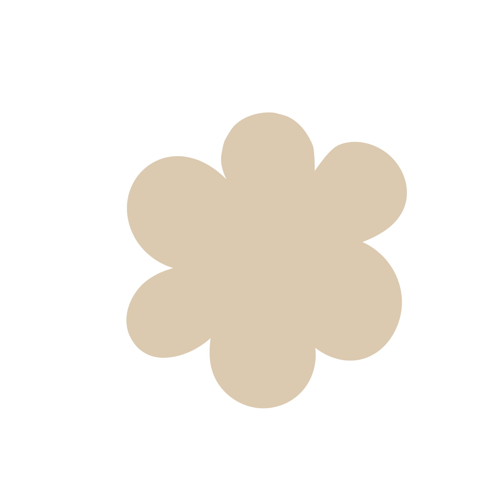 Beige flower shape with rounded petals on a black background.
