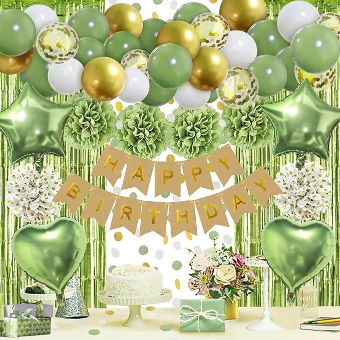 Groen-gouden verjaardagsdecoratie set